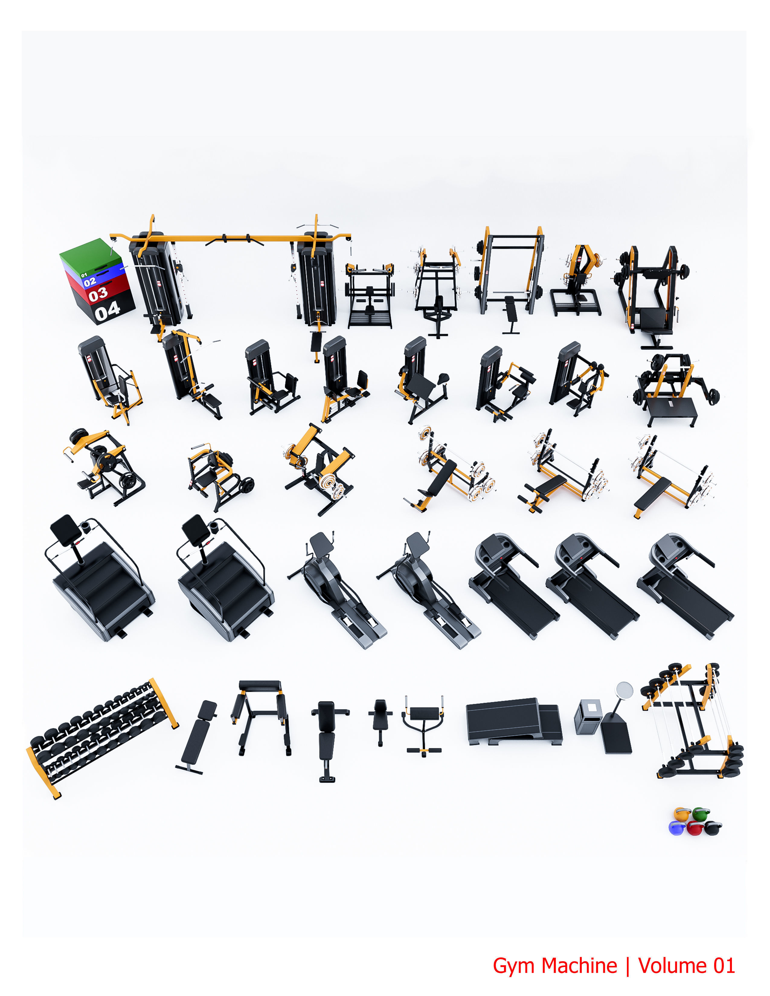 35 Gym Equipment Blender - Fbx - Obj ready Low-poly 3D model_1