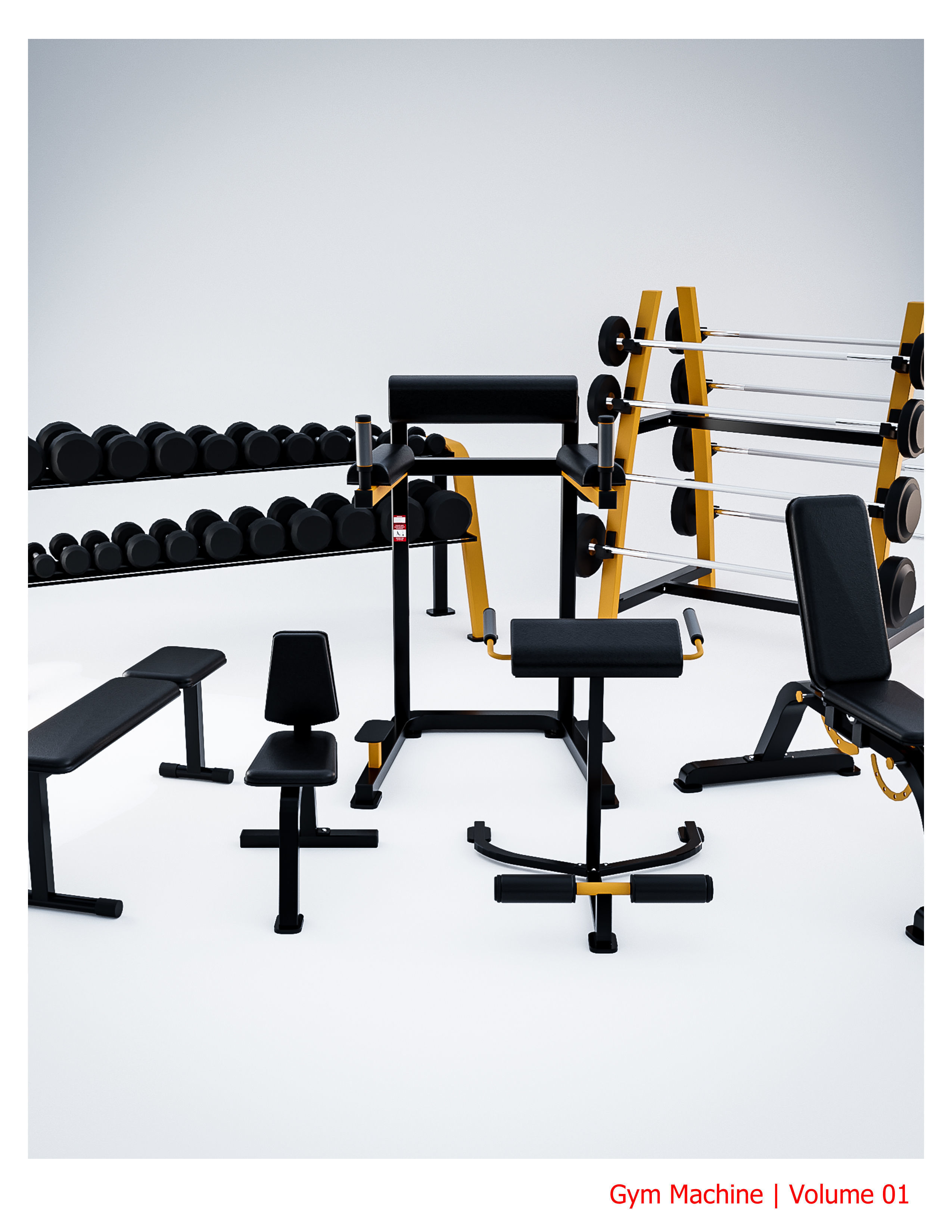 35 Gym Equipment Blender - Fbx - Obj ready Low-poly 3D model_7