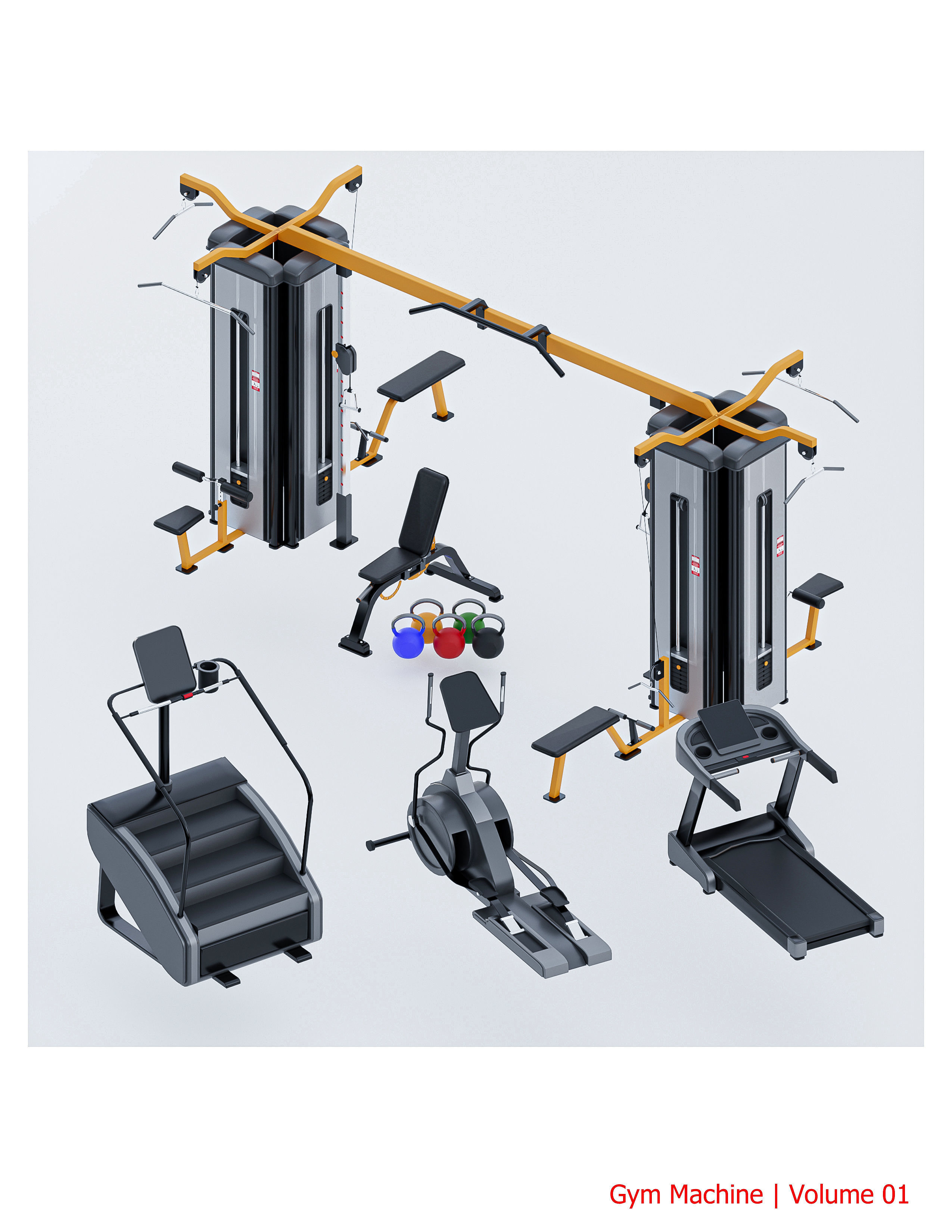 35 Gym Equipment Blender - Fbx - Obj ready Low-poly 3D model_5