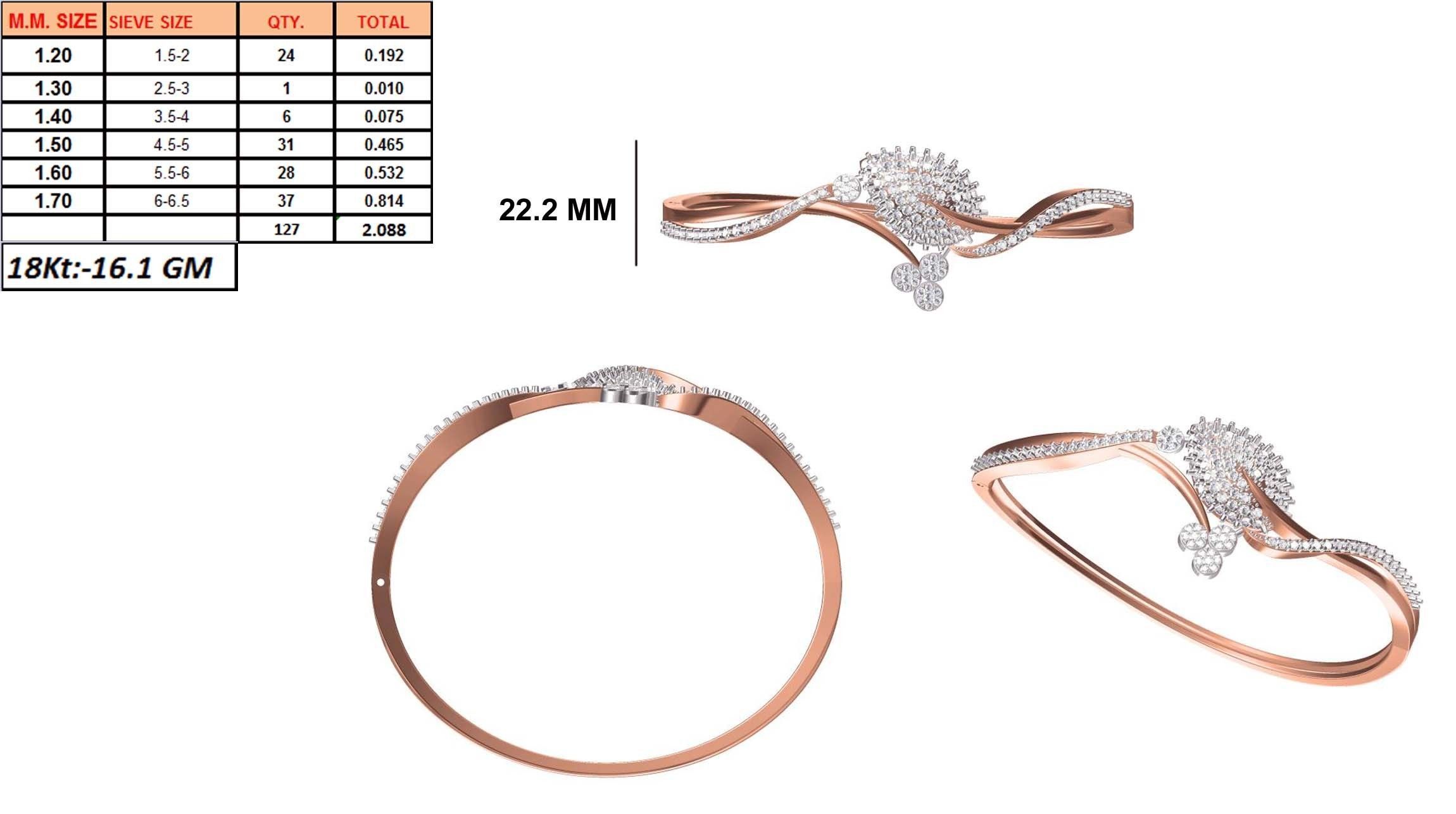 Women Bangle Bracelet STL JCD Details 3D print model_1