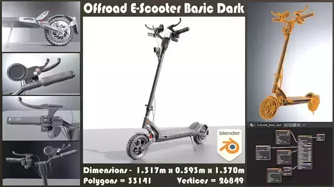 Offroad E-Scooter Basic Dark Version Low-poly 3D model