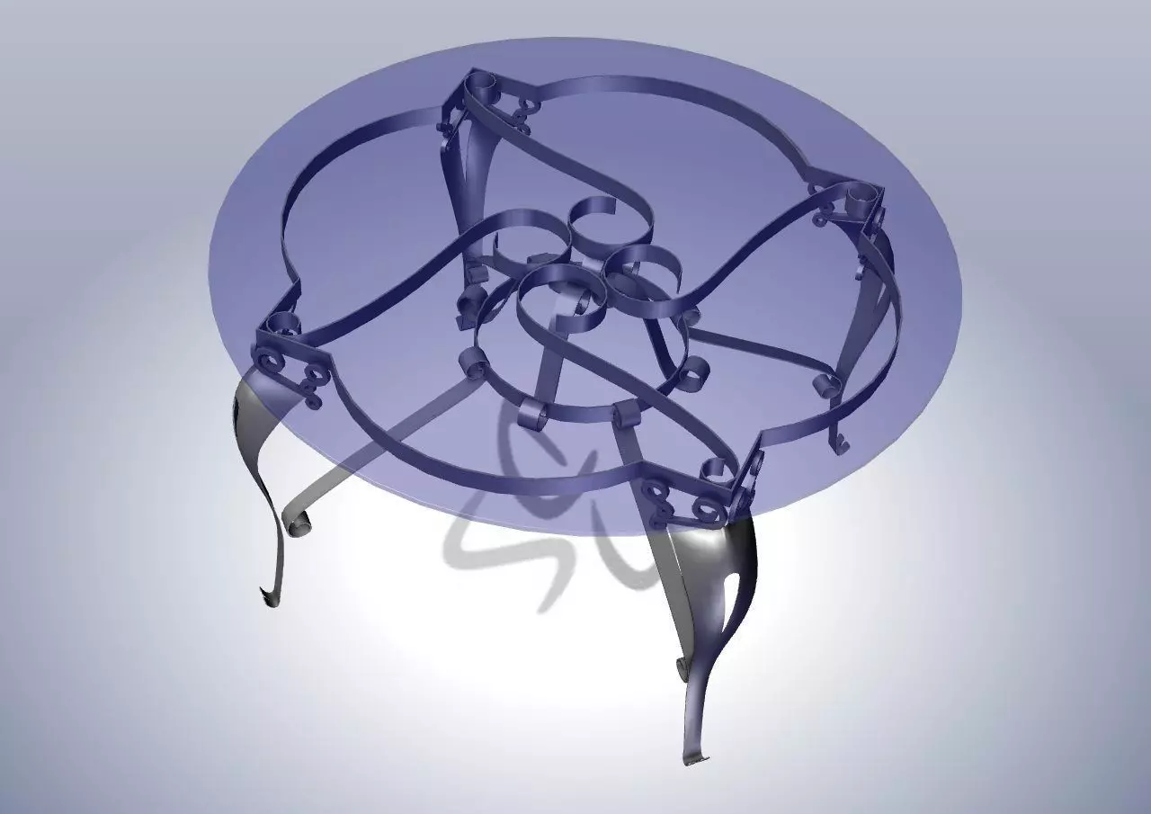 Wrought iron table with ornaments 3D model_0