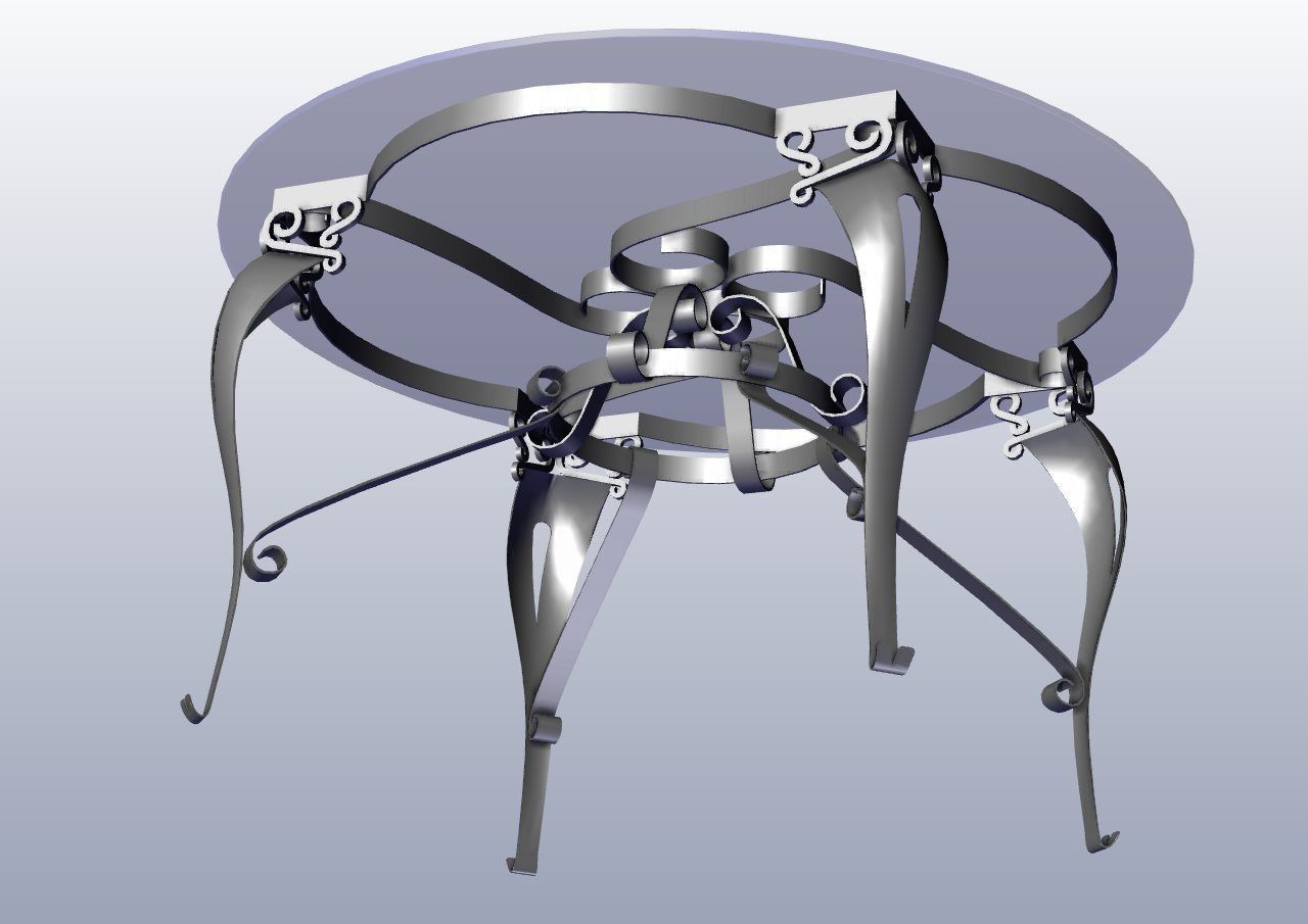 Wrought iron table with ornaments 3D model_1