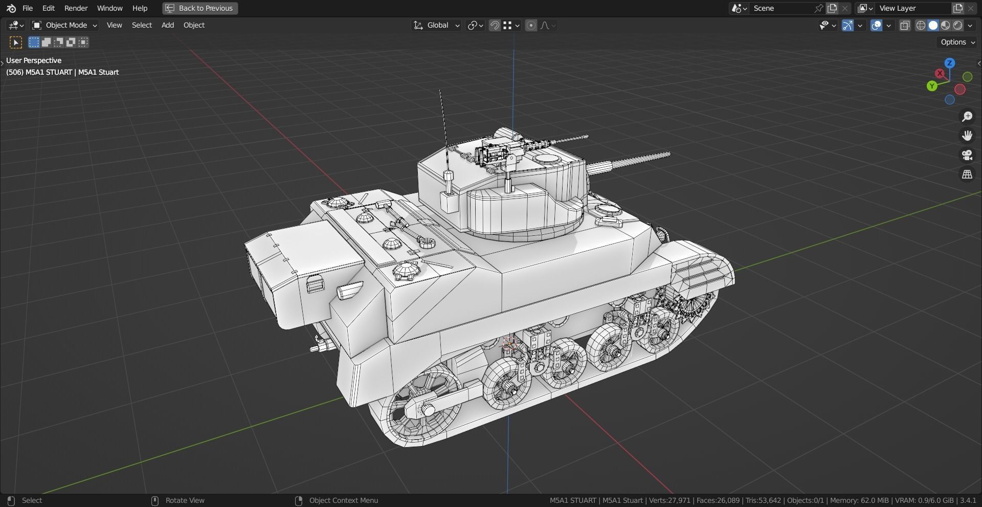 M5A1 Stuart Tank Base Mesh Low-poly 3D model_11