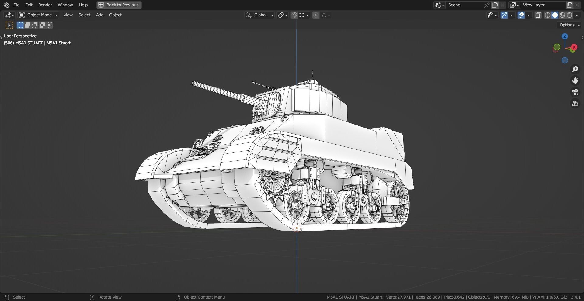 M5A1 Stuart Tank Base Mesh Low-poly 3D model_8
