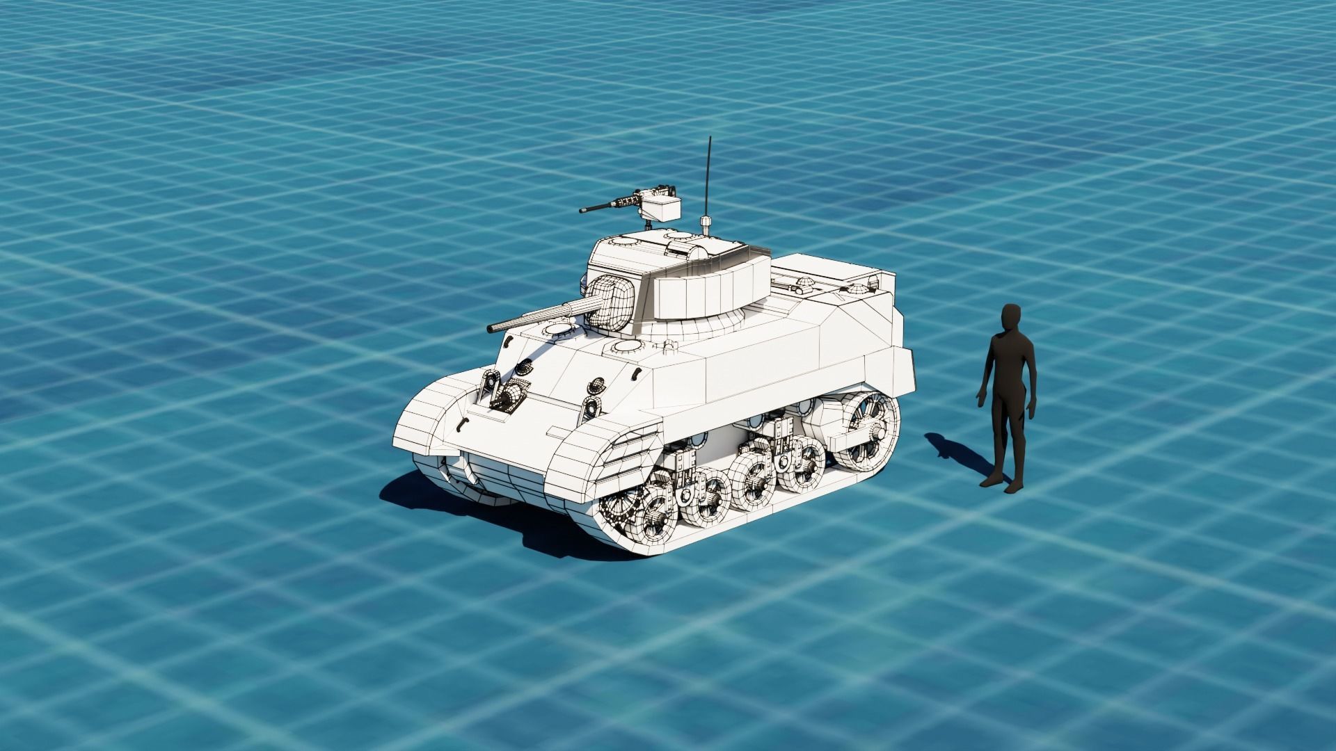 M5A1 Stuart Tank Base Mesh Low-poly 3D model_14