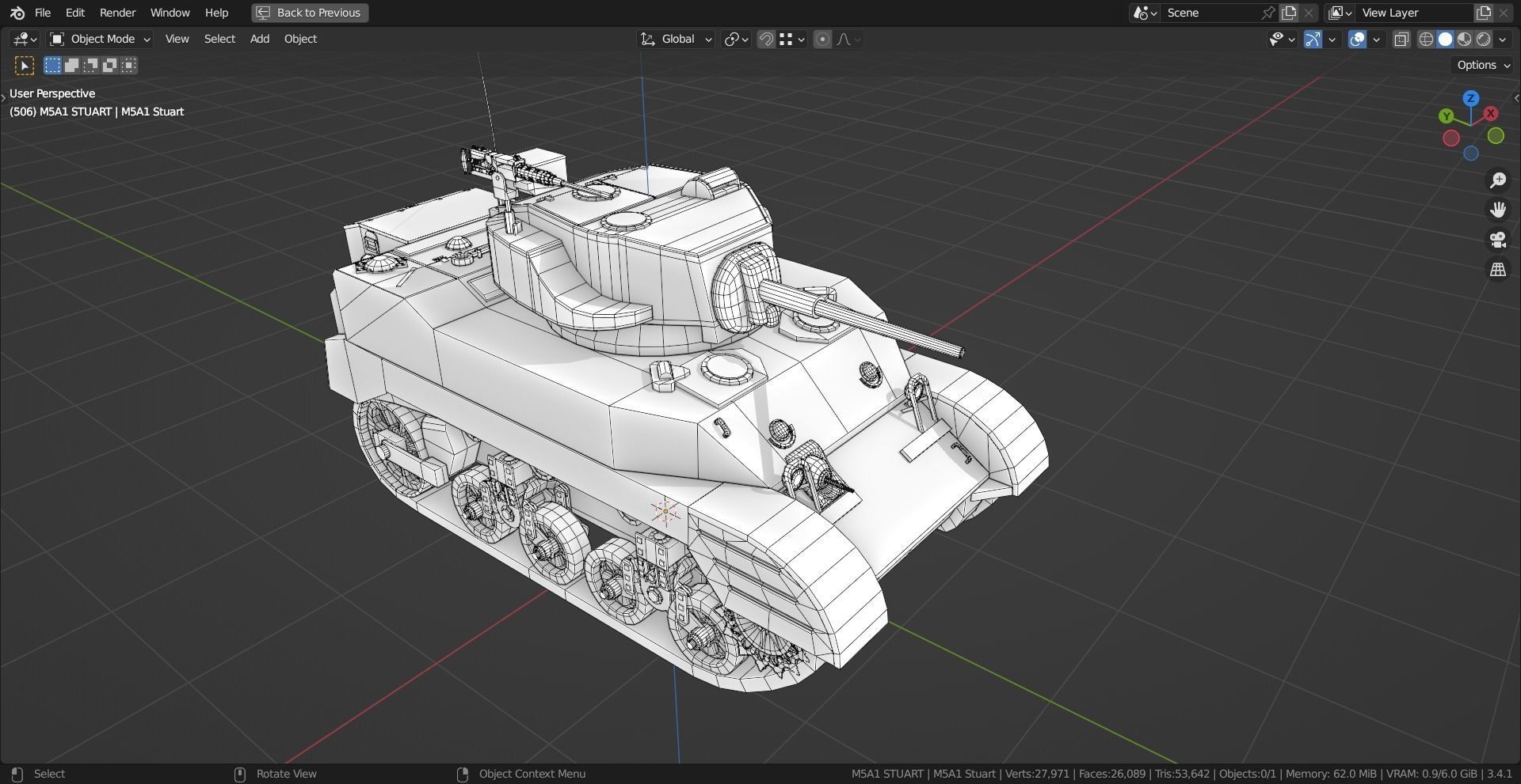 M5A1 Stuart Tank Base Mesh Low-poly 3D model_12