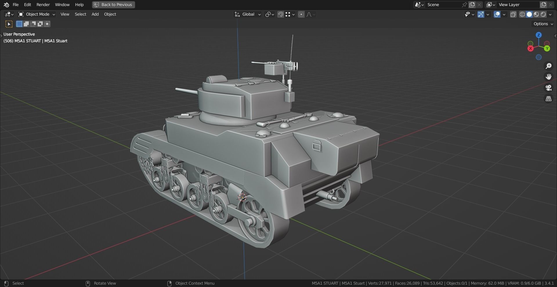 M5A1 Stuart Tank Base Mesh Low-poly 3D model_3