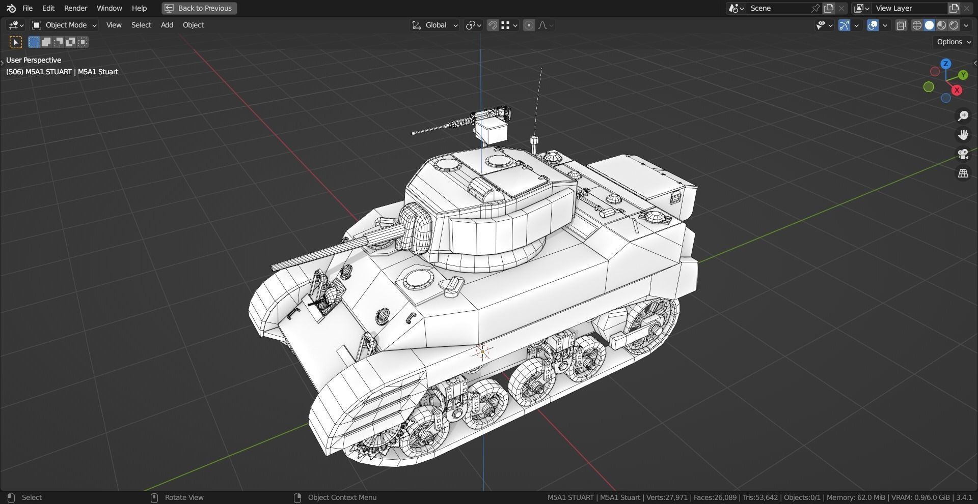 M5A1 Stuart Tank Base Mesh Low-poly 3D model_13