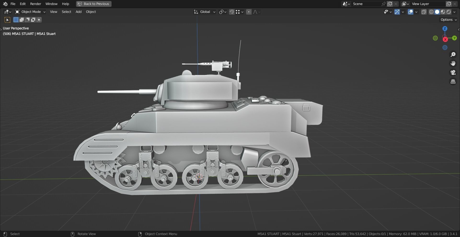 M5A1 Stuart Tank Base Mesh Low-poly 3D model_2