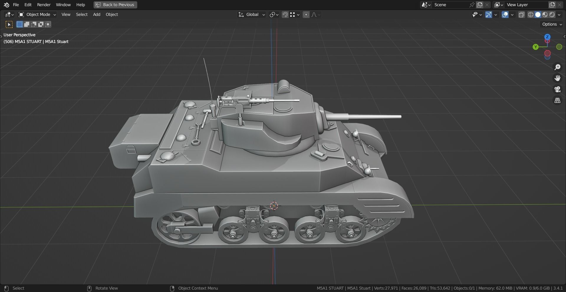 M5A1 Stuart Tank Base Mesh Low-poly 3D model_6
