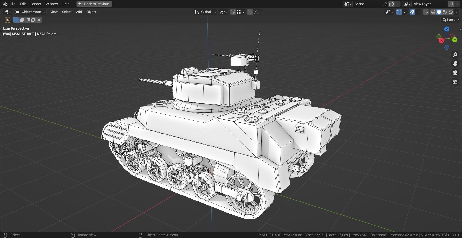 M5A1 Stuart Tank Base Mesh Low-poly 3D model_10