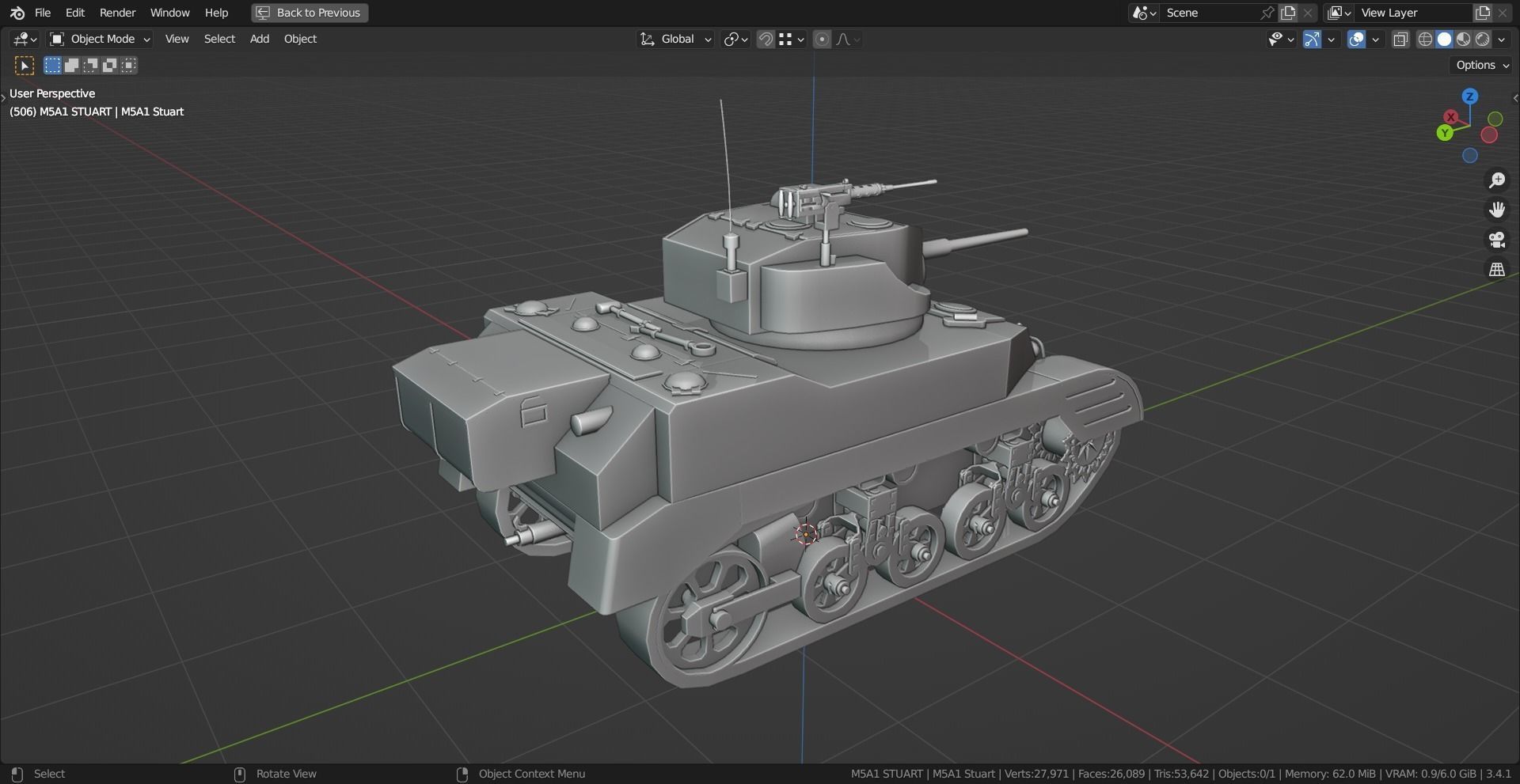 M5A1 Stuart Tank Base Mesh Low-poly 3D model_4