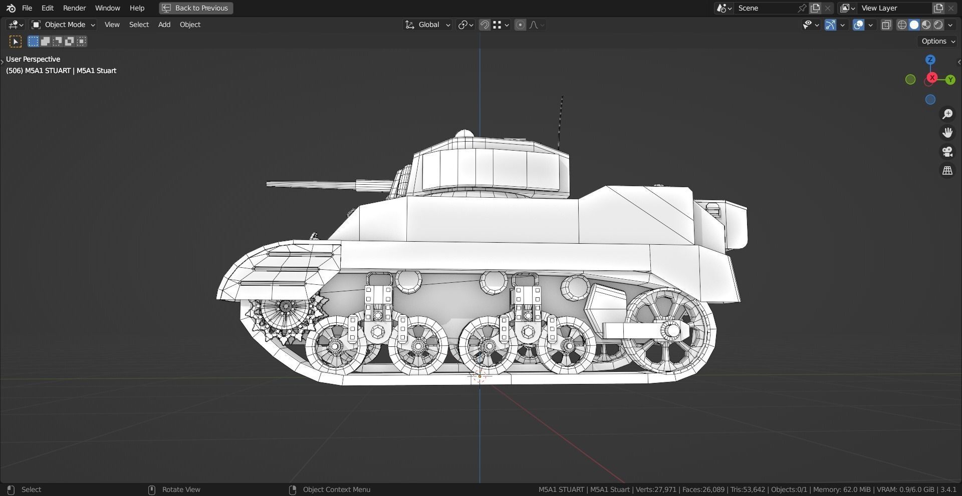 M5A1 Stuart Tank Base Mesh Low-poly 3D model_9