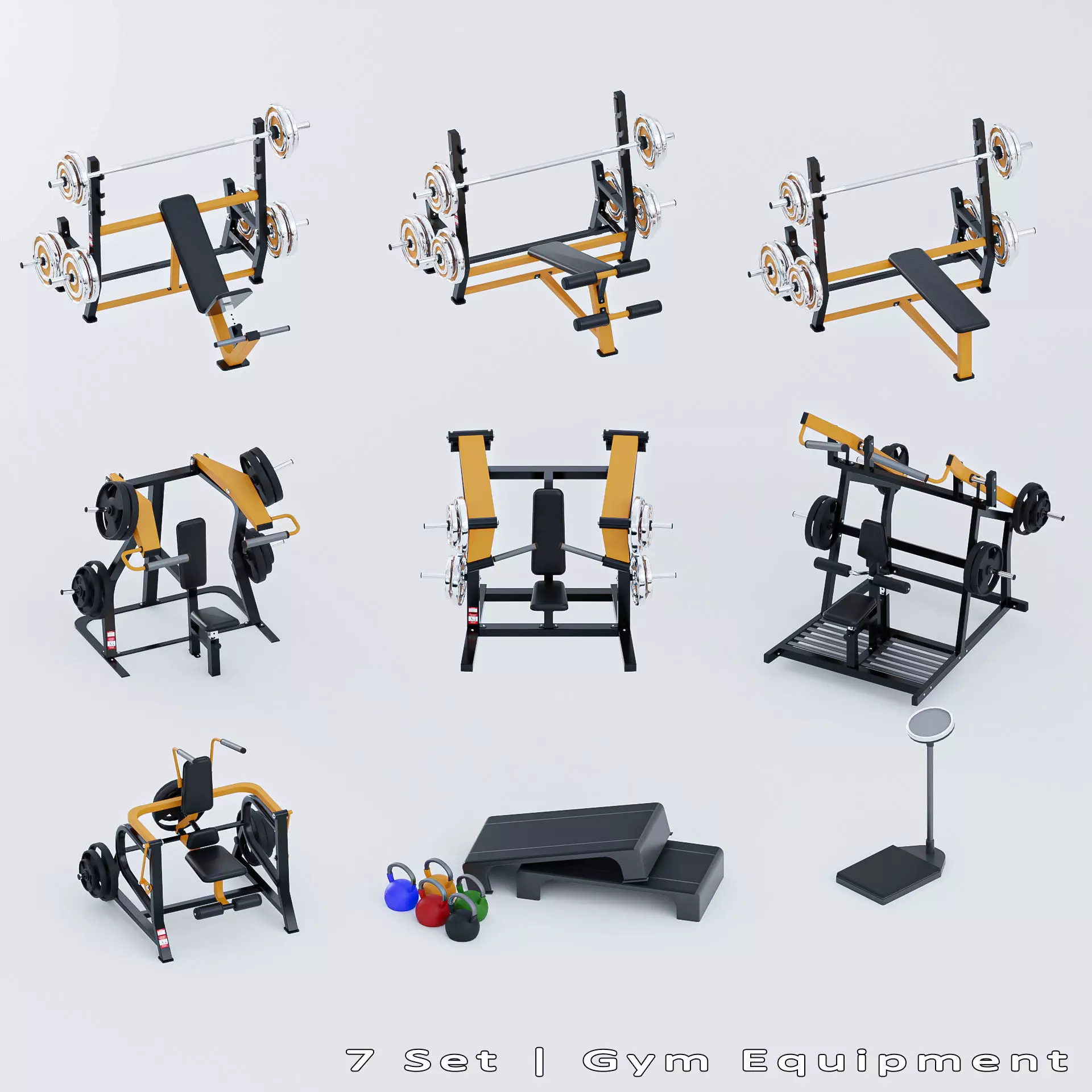 10 Gym Equipmen Blender - Fbx -Obj Low-poly 3D model_0