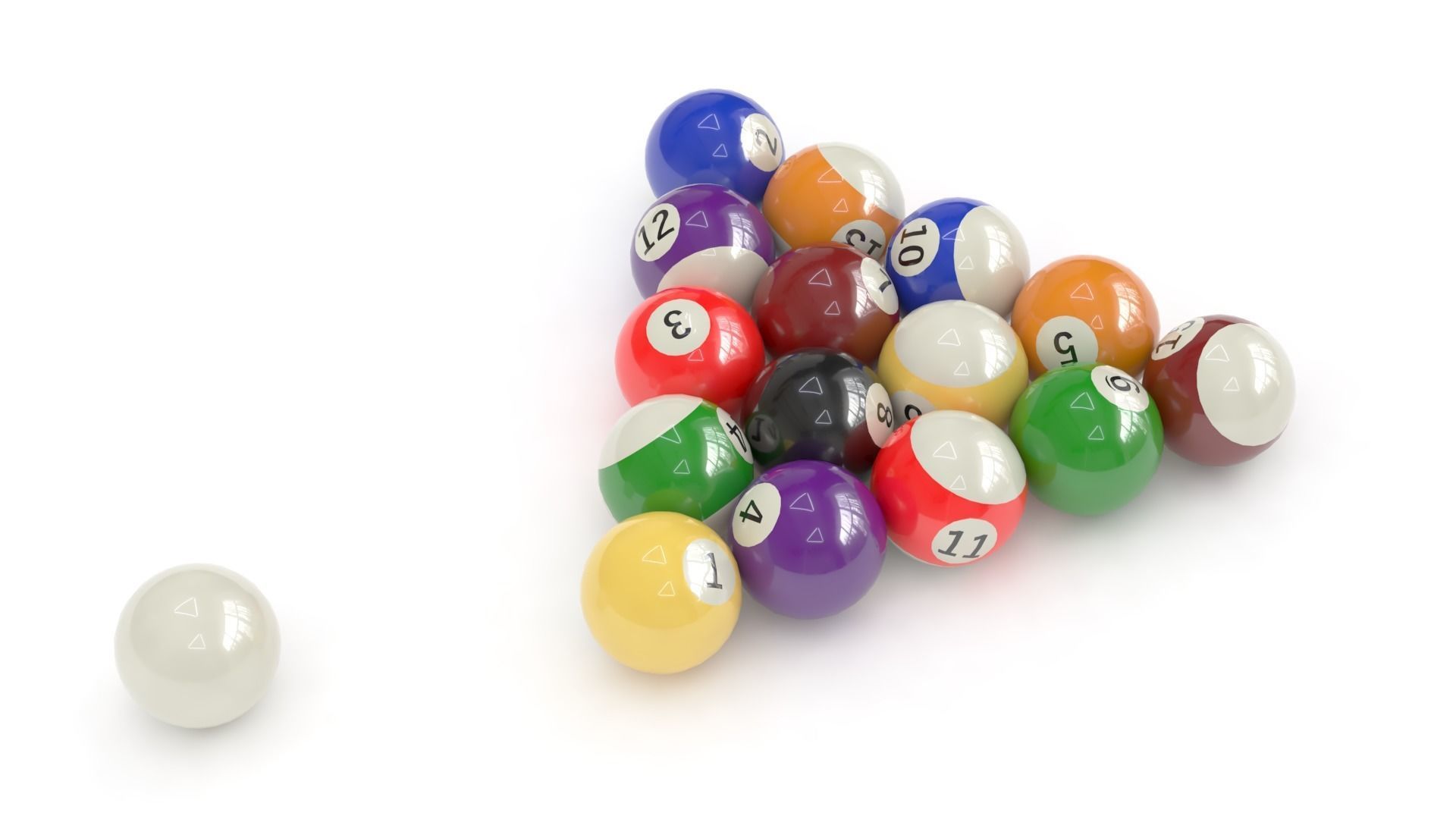 15 billiard balls in random position and a white cue ball 3D model ...
