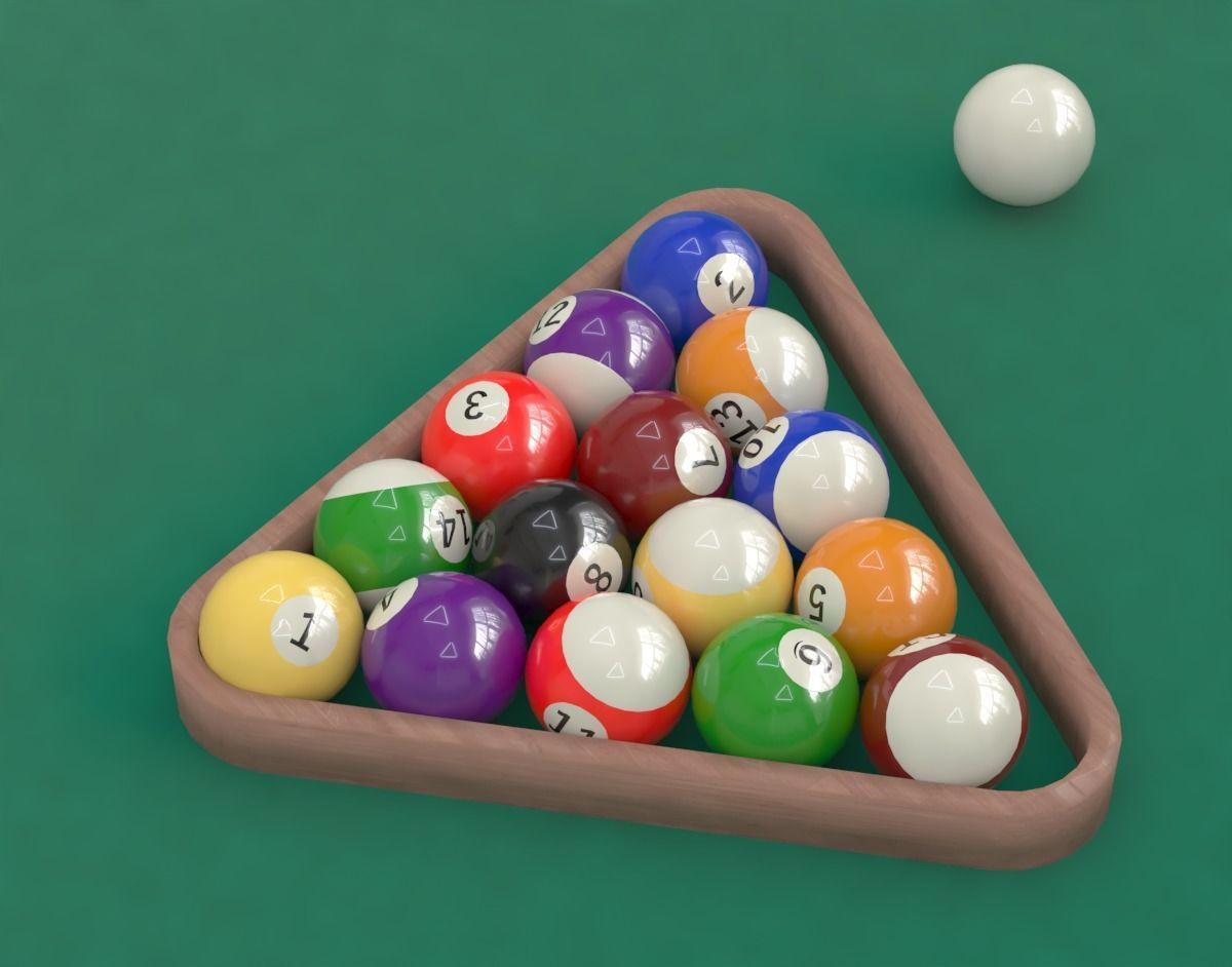 15 billiard balls in random position with rack and cue ball 3D model ...