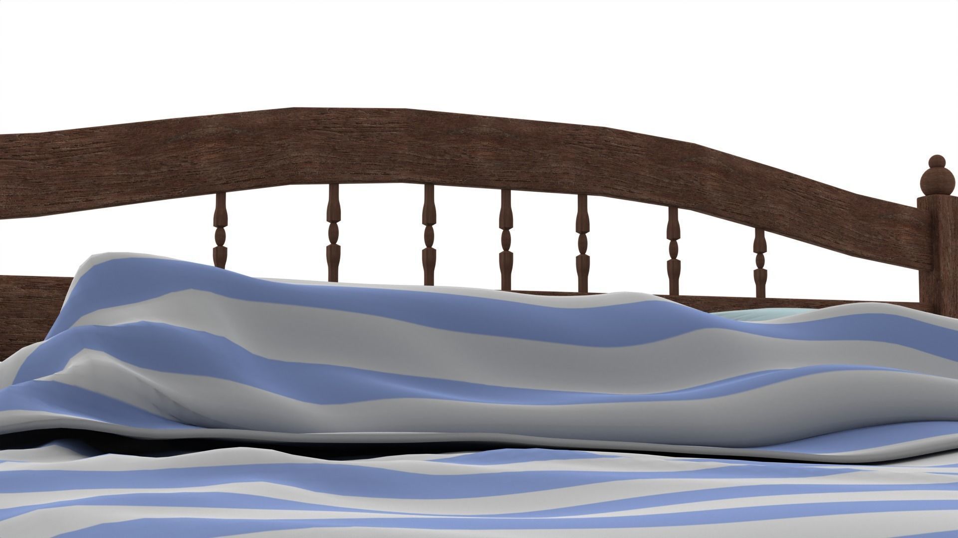 Simple Bed - With Pillow and Blanket 3D model_3