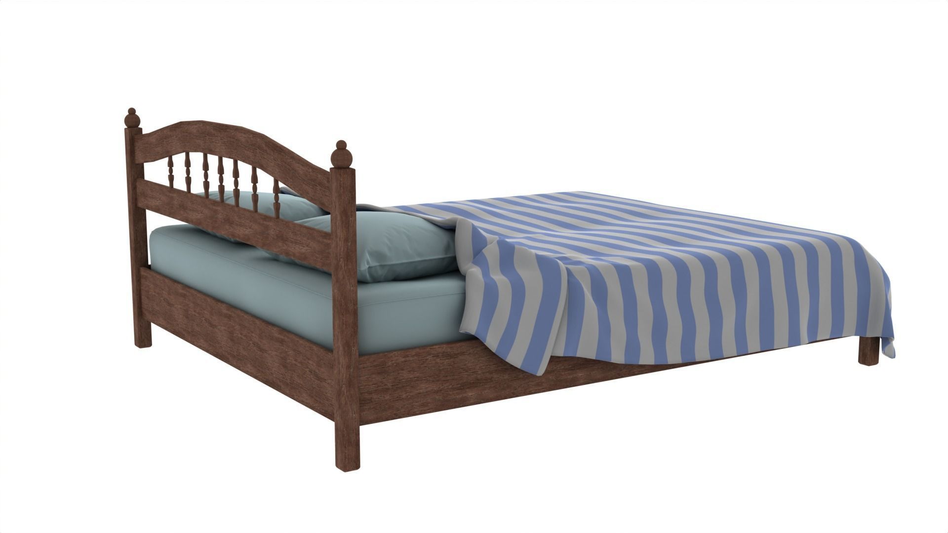 Simple Bed - With Pillow and Blanket 3D model_2