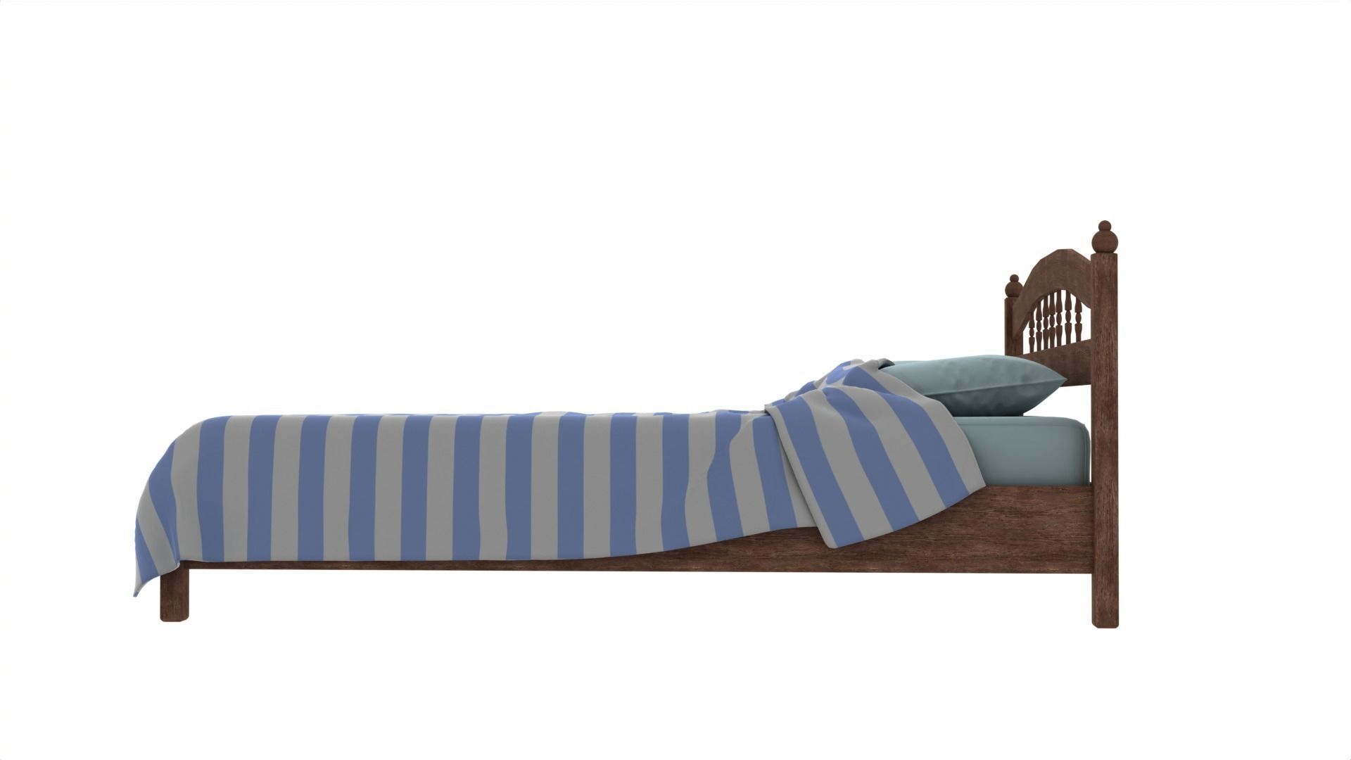 Simple Bed - With Pillow and Blanket 3D model_4