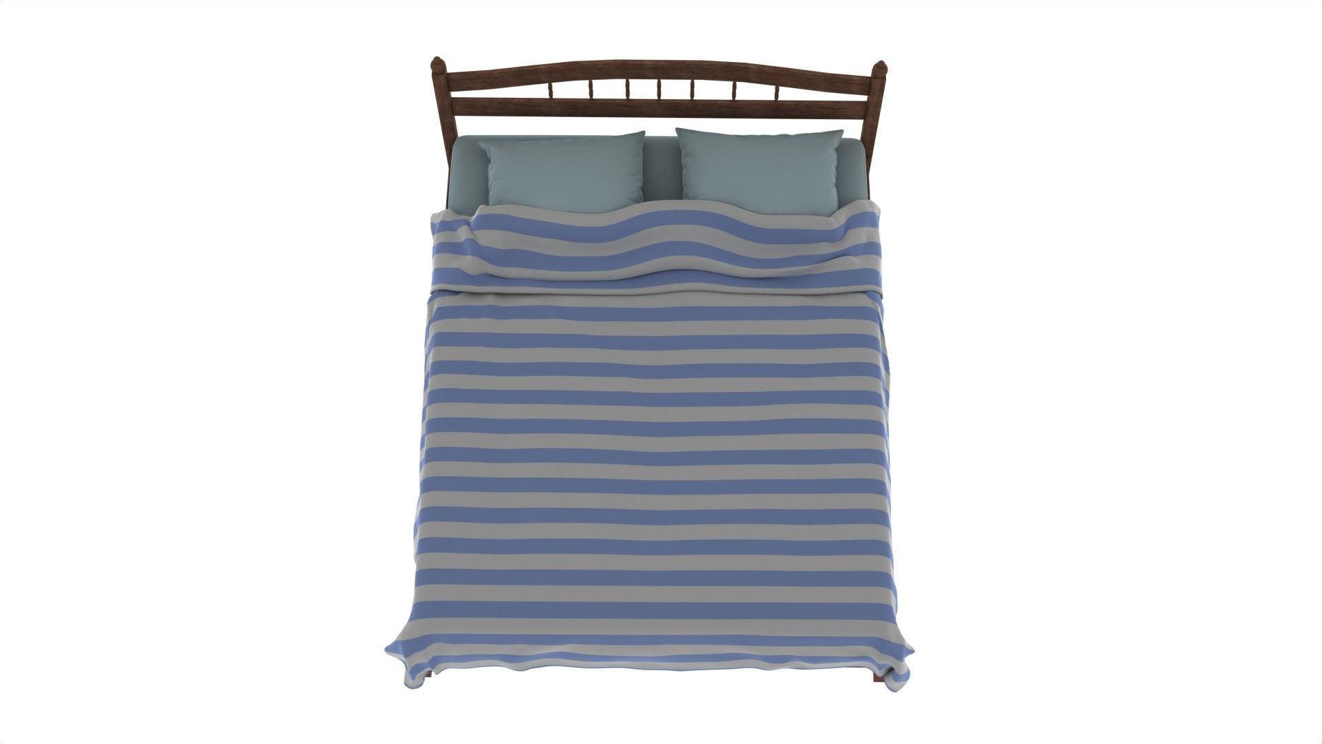 Simple Bed - With Pillow and Blanket 3D model_5