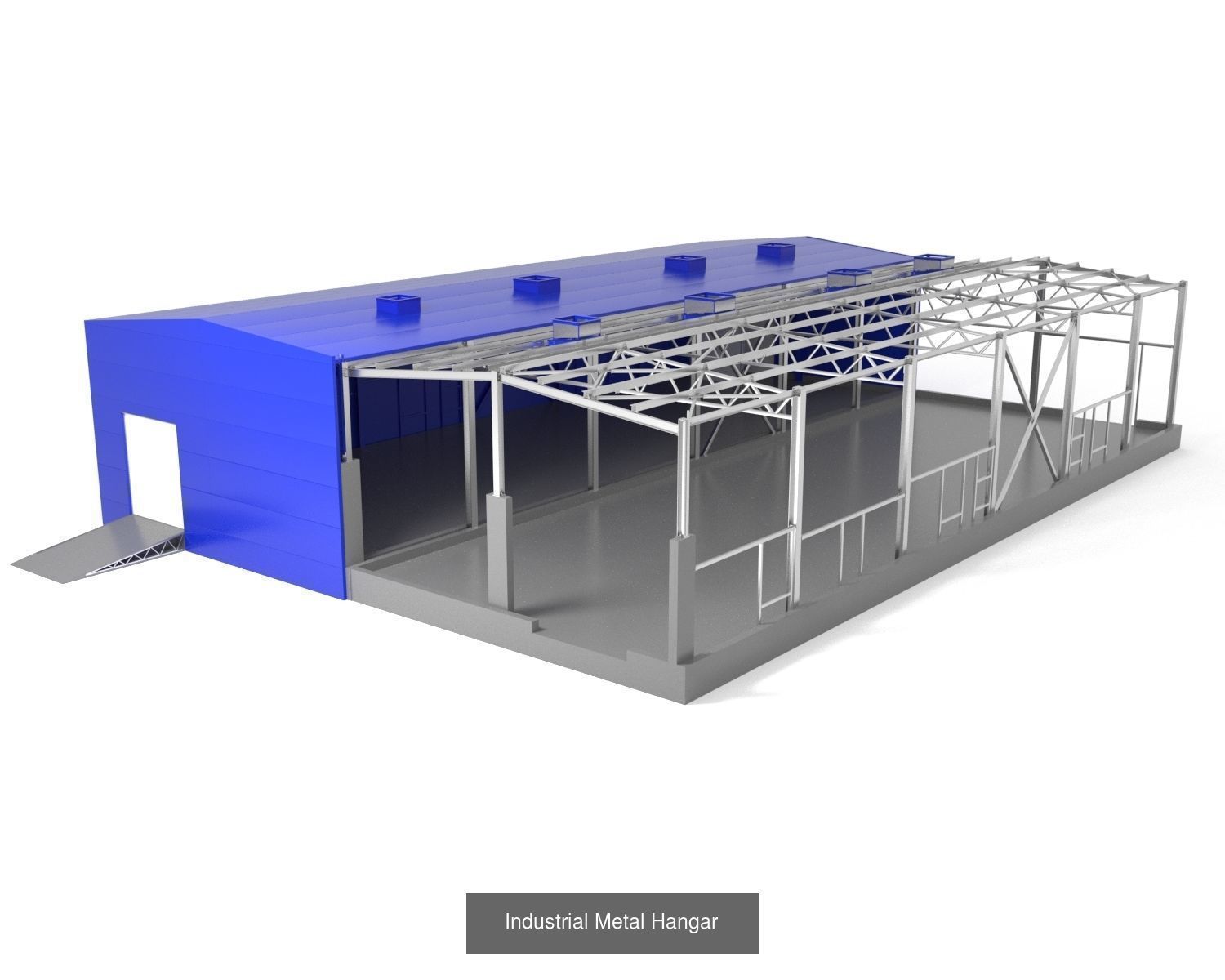 Pack of Four Industrial metal hangars 3D Model Collection_2