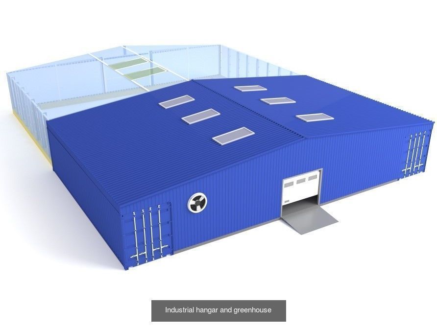 Pack of Four Industrial metal hangars 3D Model Collection_1