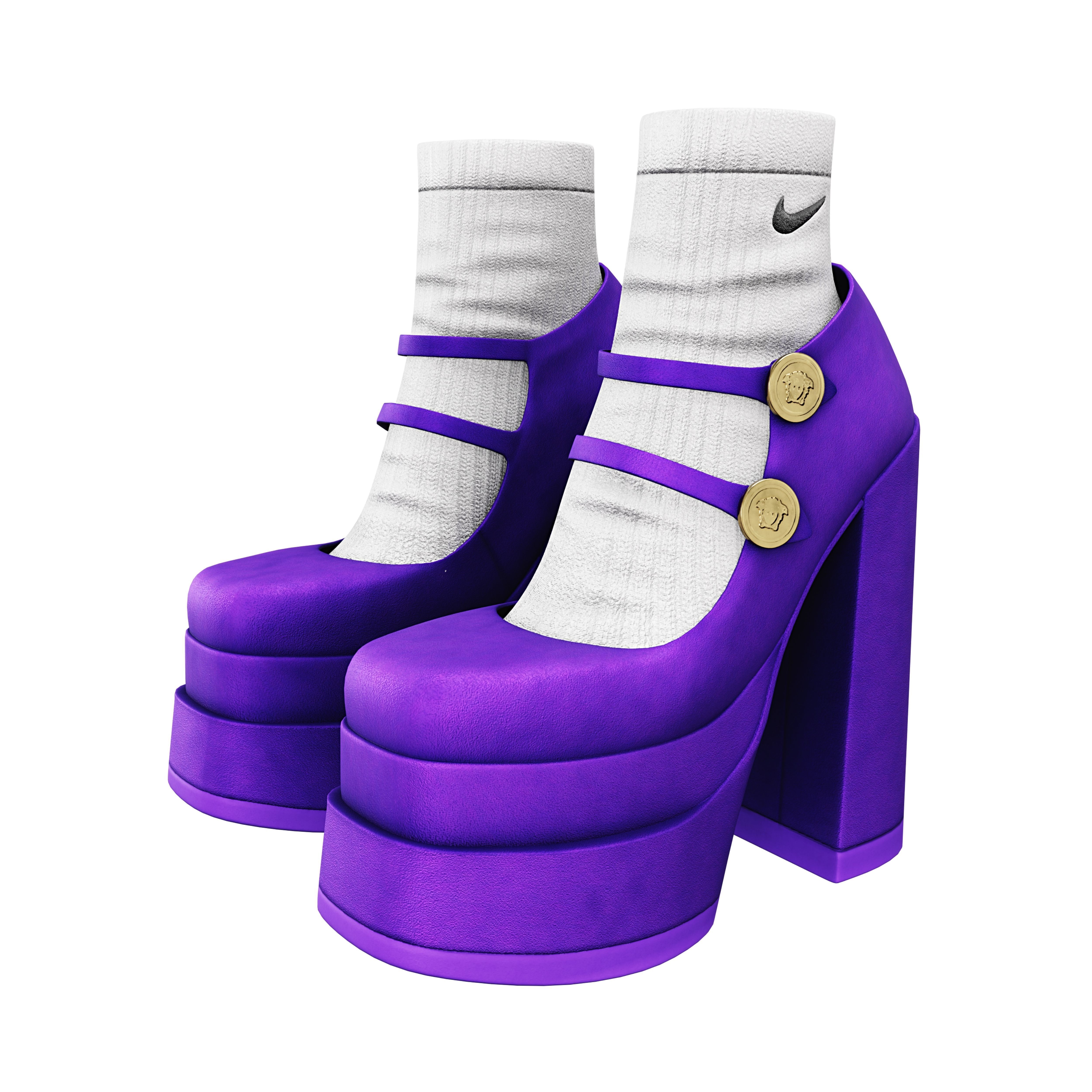 Platform High Heels Velvet Satin BUNDLE with Socks Low-poly 3D model_8