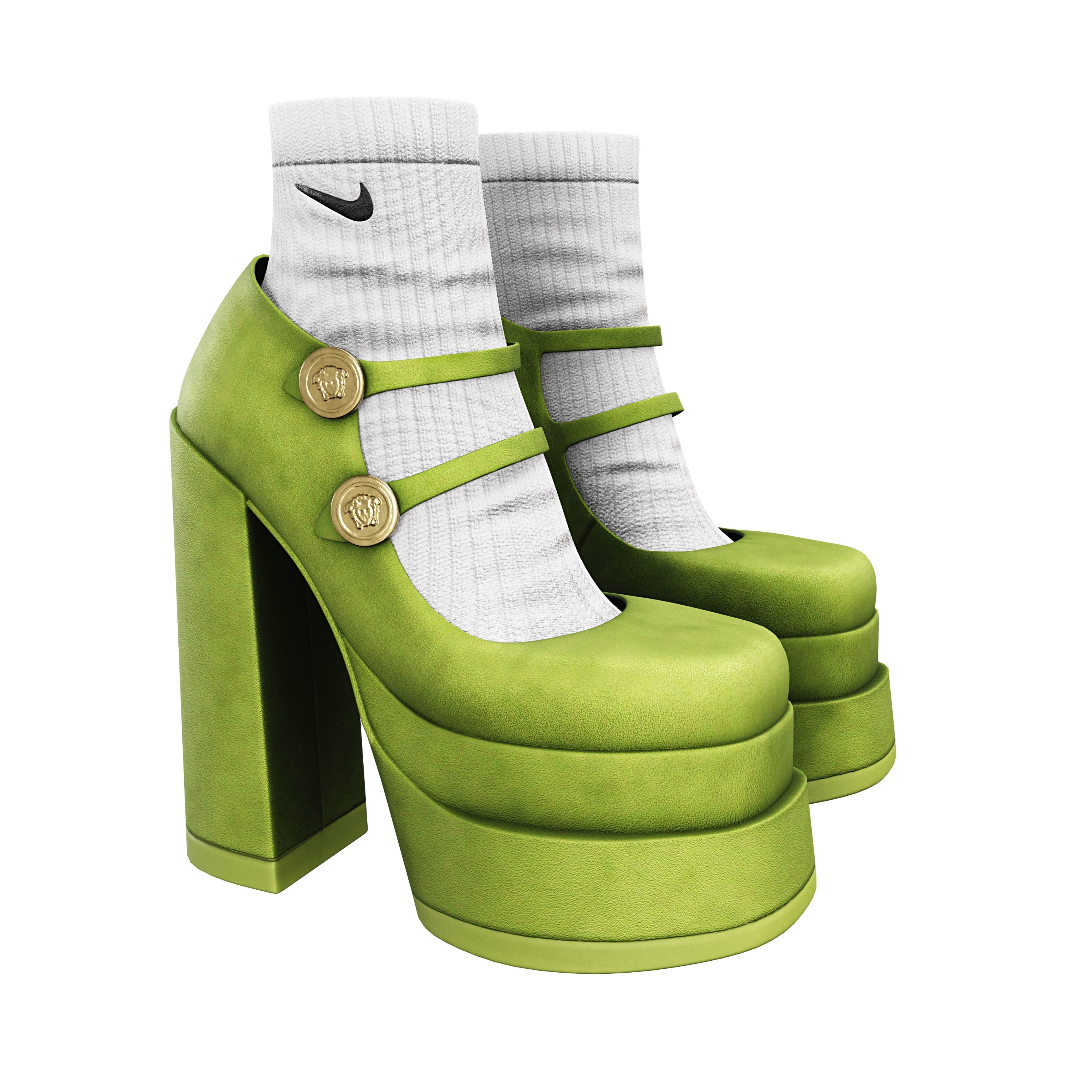 Platform High Heels Velvet Satin BUNDLE with Socks Low-poly 3D model_4