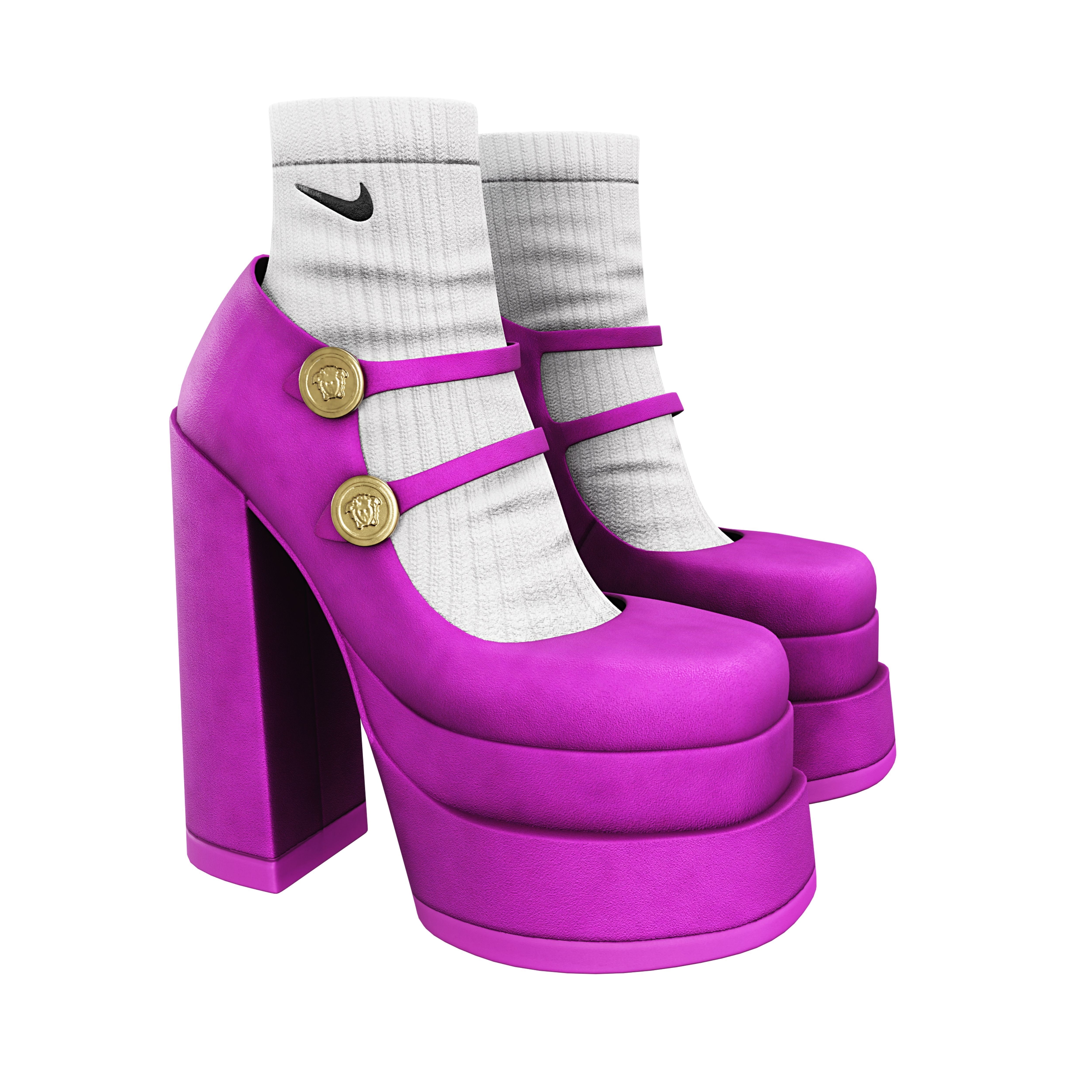 Platform High Heels Velvet Satin BUNDLE with Socks Low-poly 3D model_5