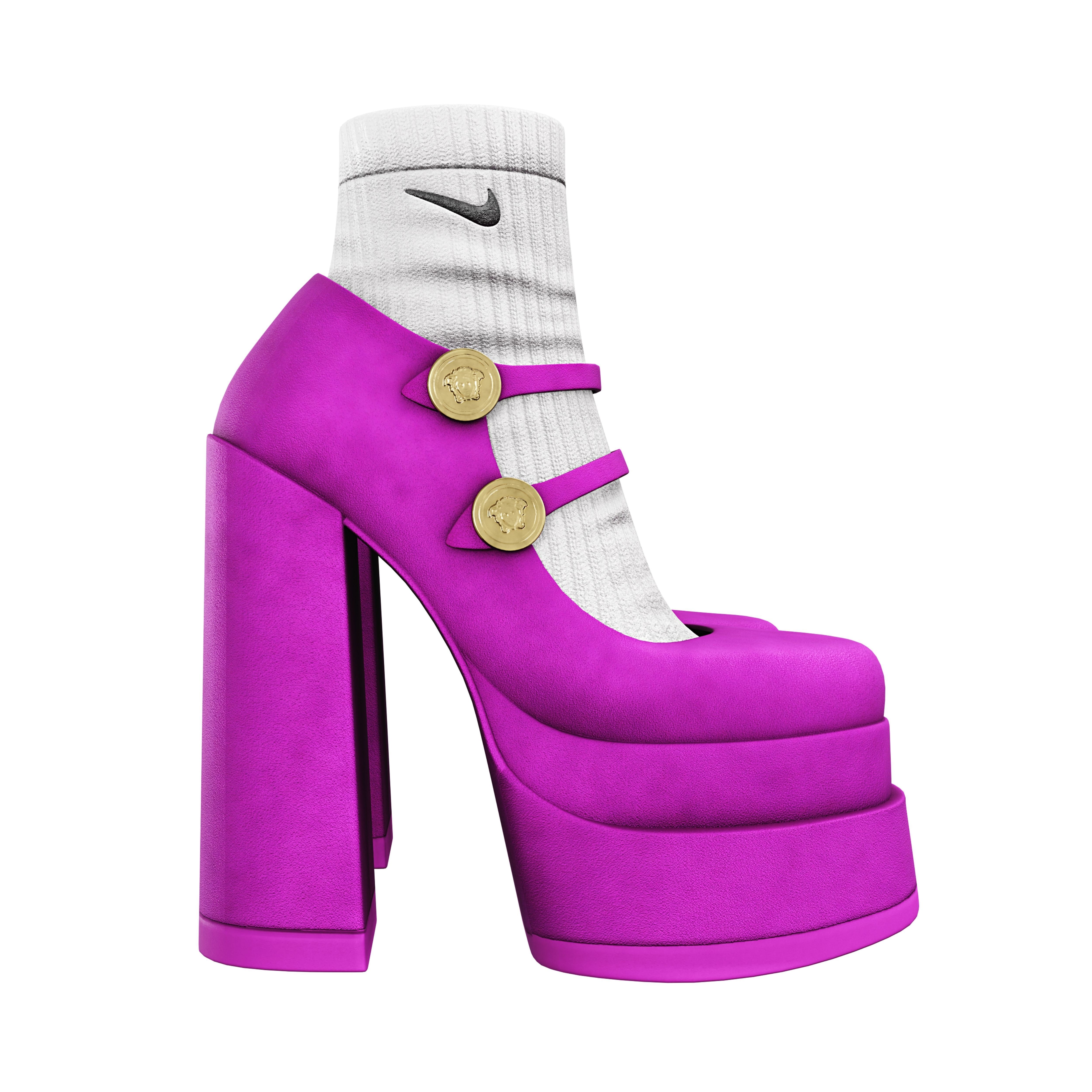 Platform High Heels Velvet Satin BUNDLE with Socks Low-poly 3D model_15