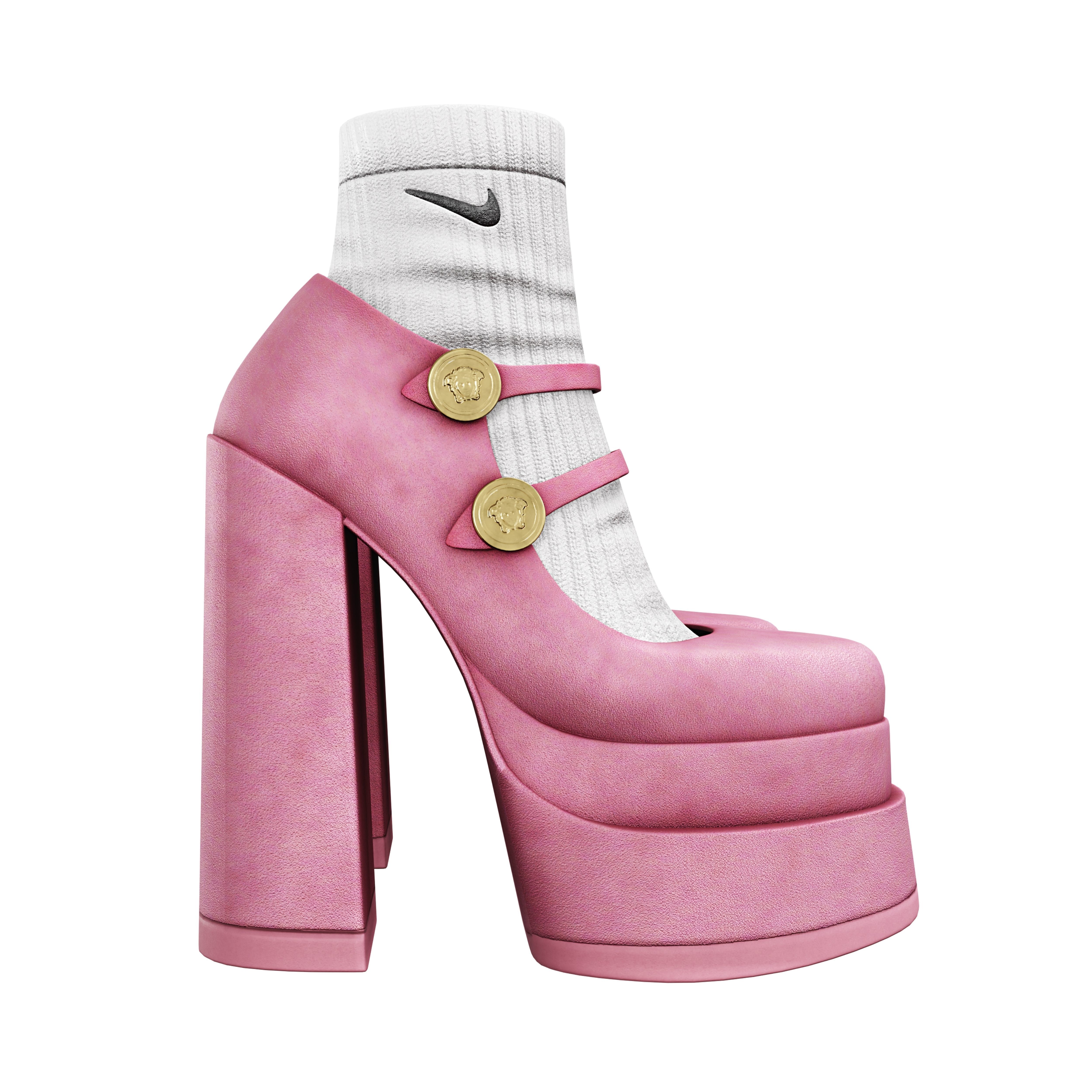 Platform High Heels Velvet Satin BUNDLE with Socks Low-poly 3D model_11