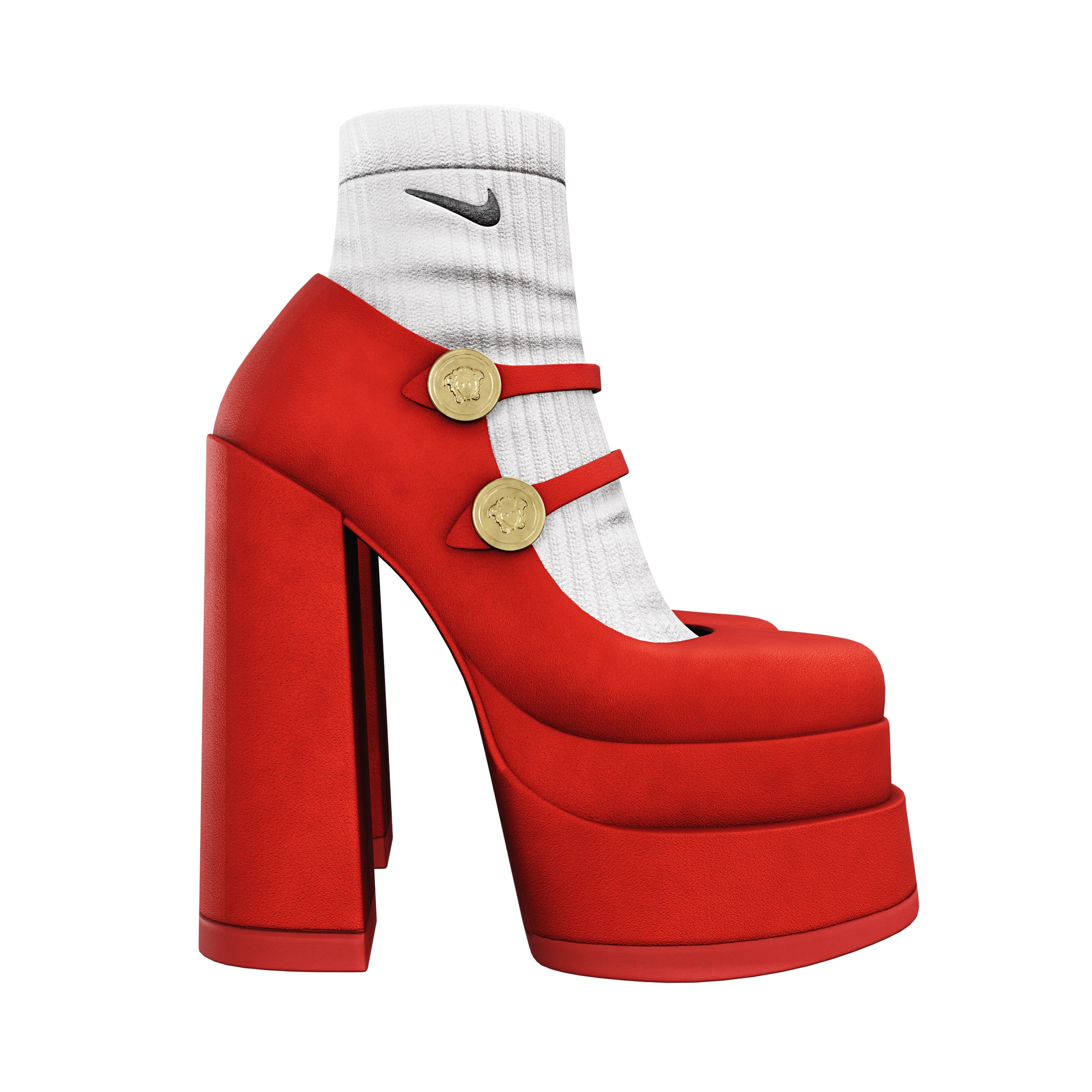 Platform High Heels Velvet Satin BUNDLE with Socks Low-poly 3D model_12