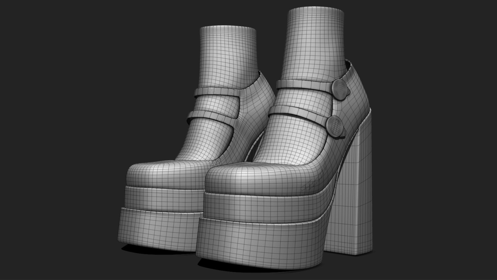 Platform High Heels Velvet Satin BUNDLE with Socks Low-poly 3D model_16