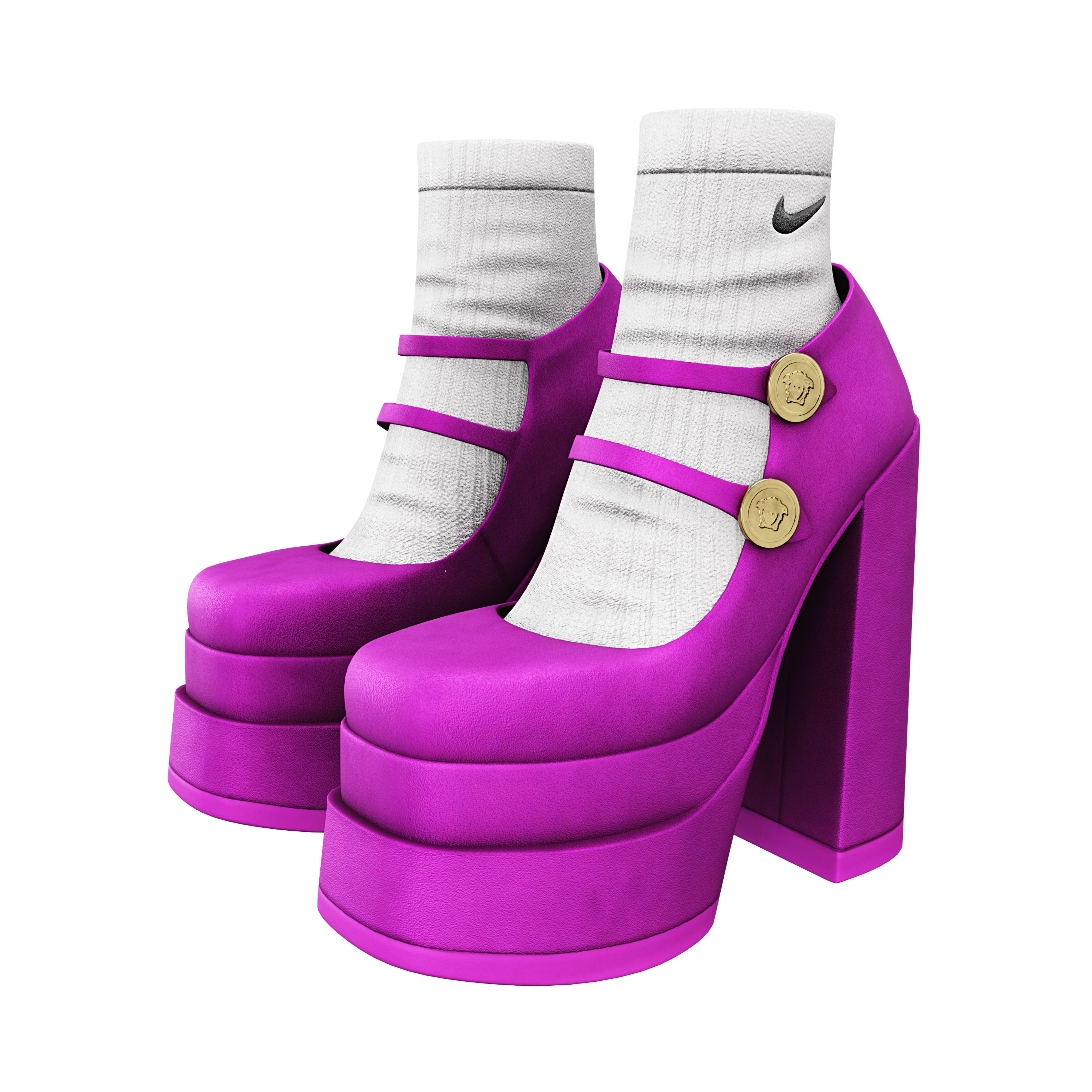 Platform High Heels Velvet Satin BUNDLE with Socks Low-poly 3D model_10