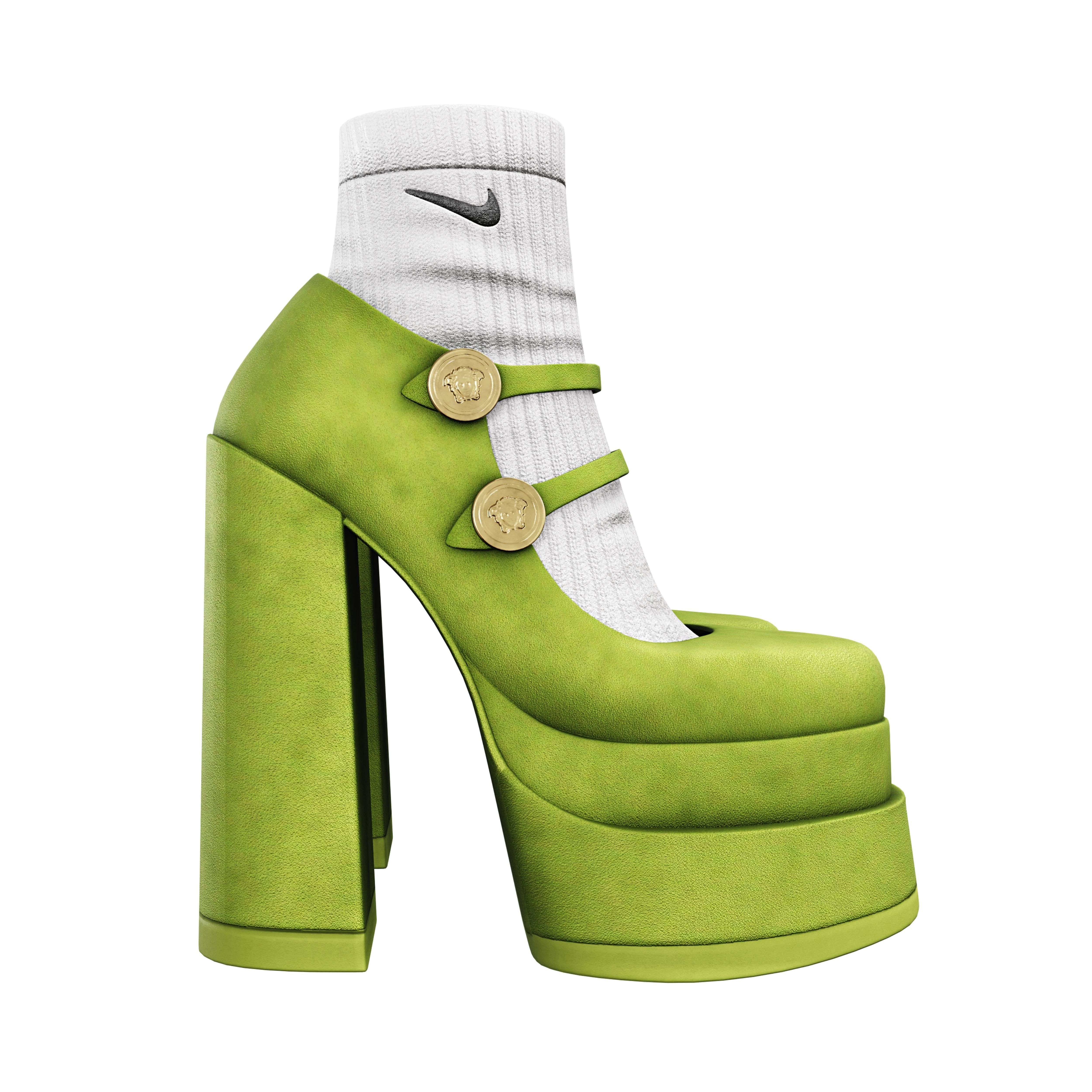 Platform High Heels Velvet Satin BUNDLE with Socks Low-poly 3D model_14