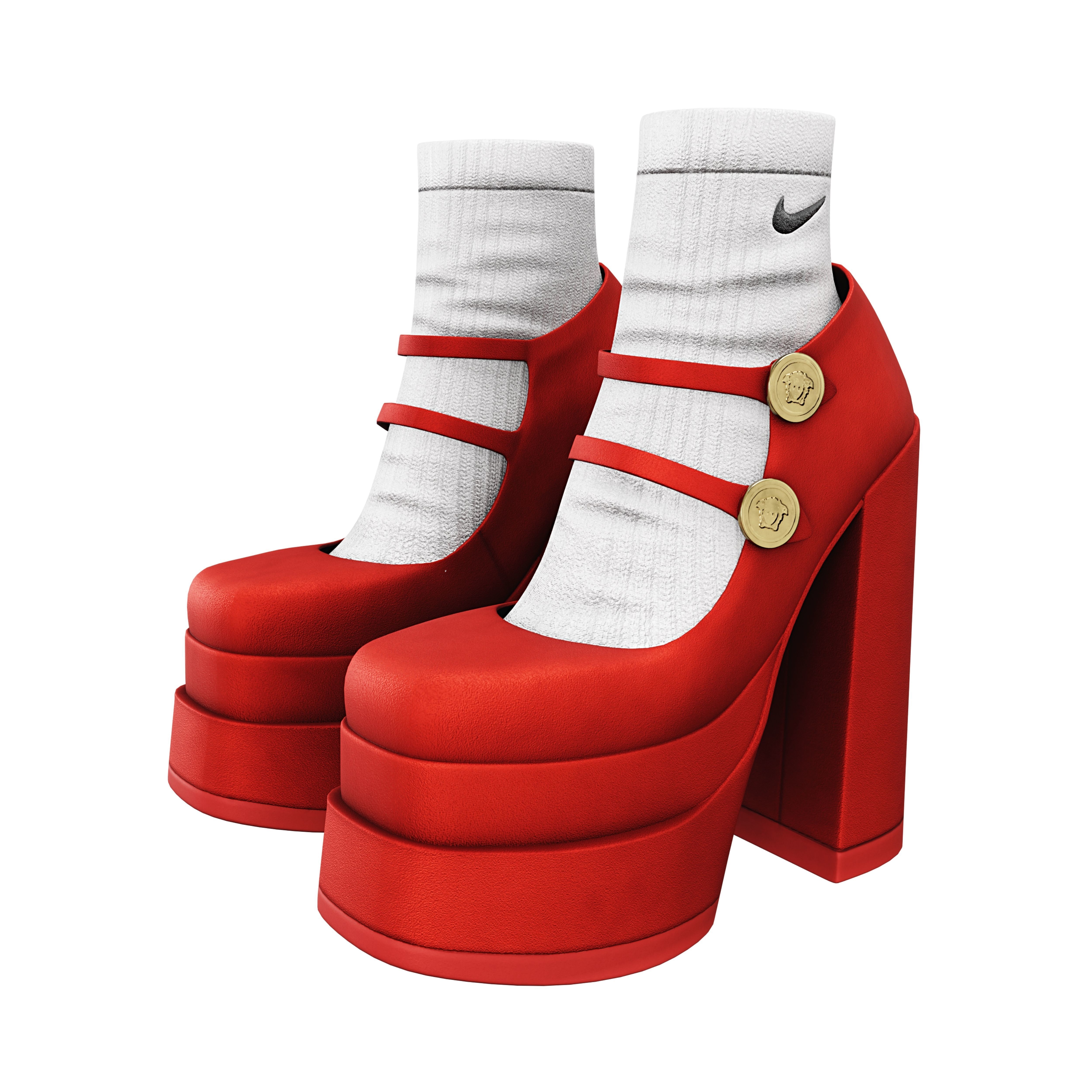 Platform High Heels Velvet Satin BUNDLE with Socks Low-poly 3D model_7