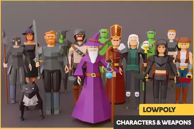 LOWPOLY Fantasy Characters and Weapon