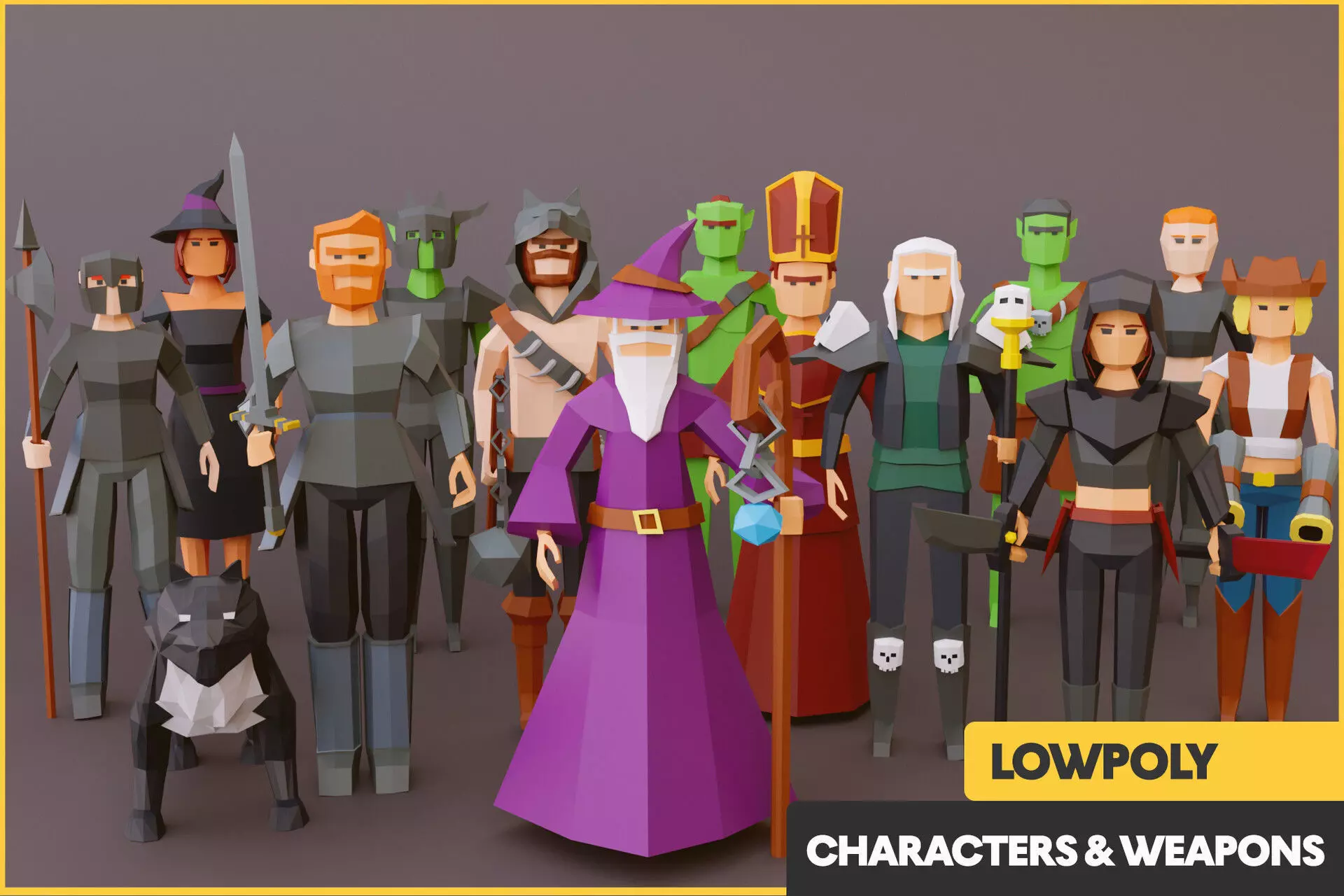 LOWPOLY Fantasy Characters and Weapon Low-poly 3D model_0