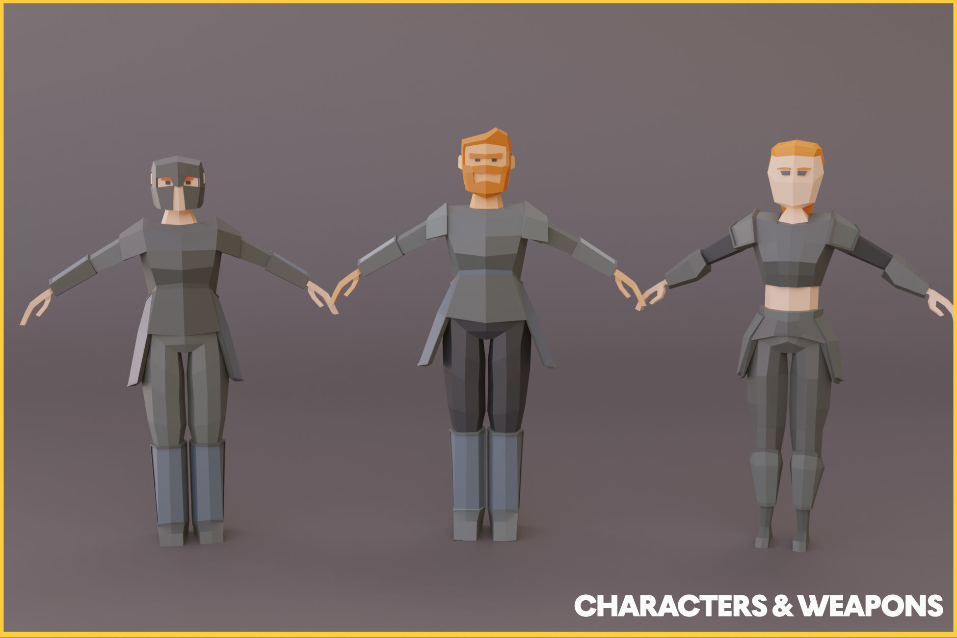 LOWPOLY Fantasy Characters and Weapon Low-poly 3D model_3