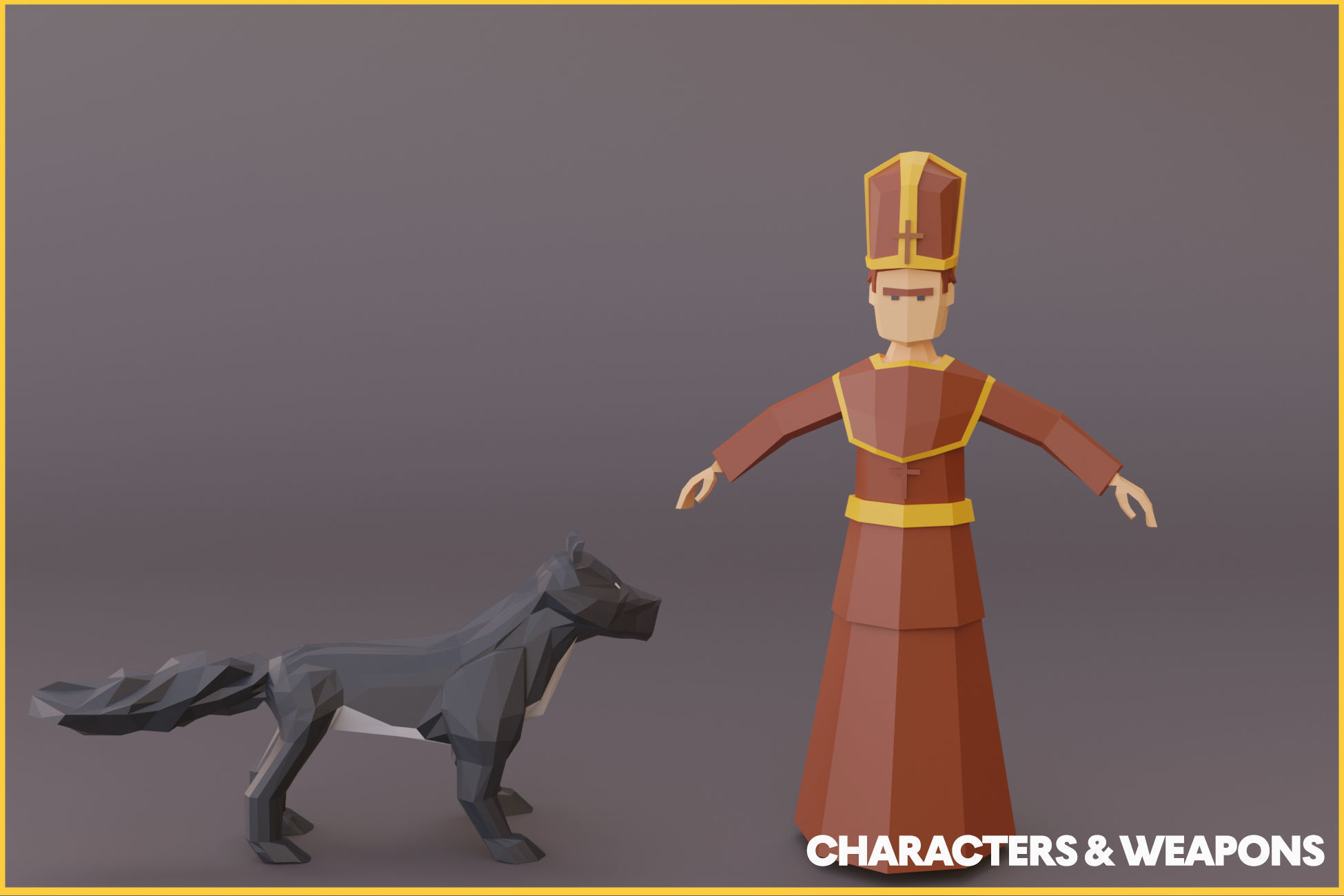 LOWPOLY Fantasy Characters and Weapon Low-poly 3D model_4