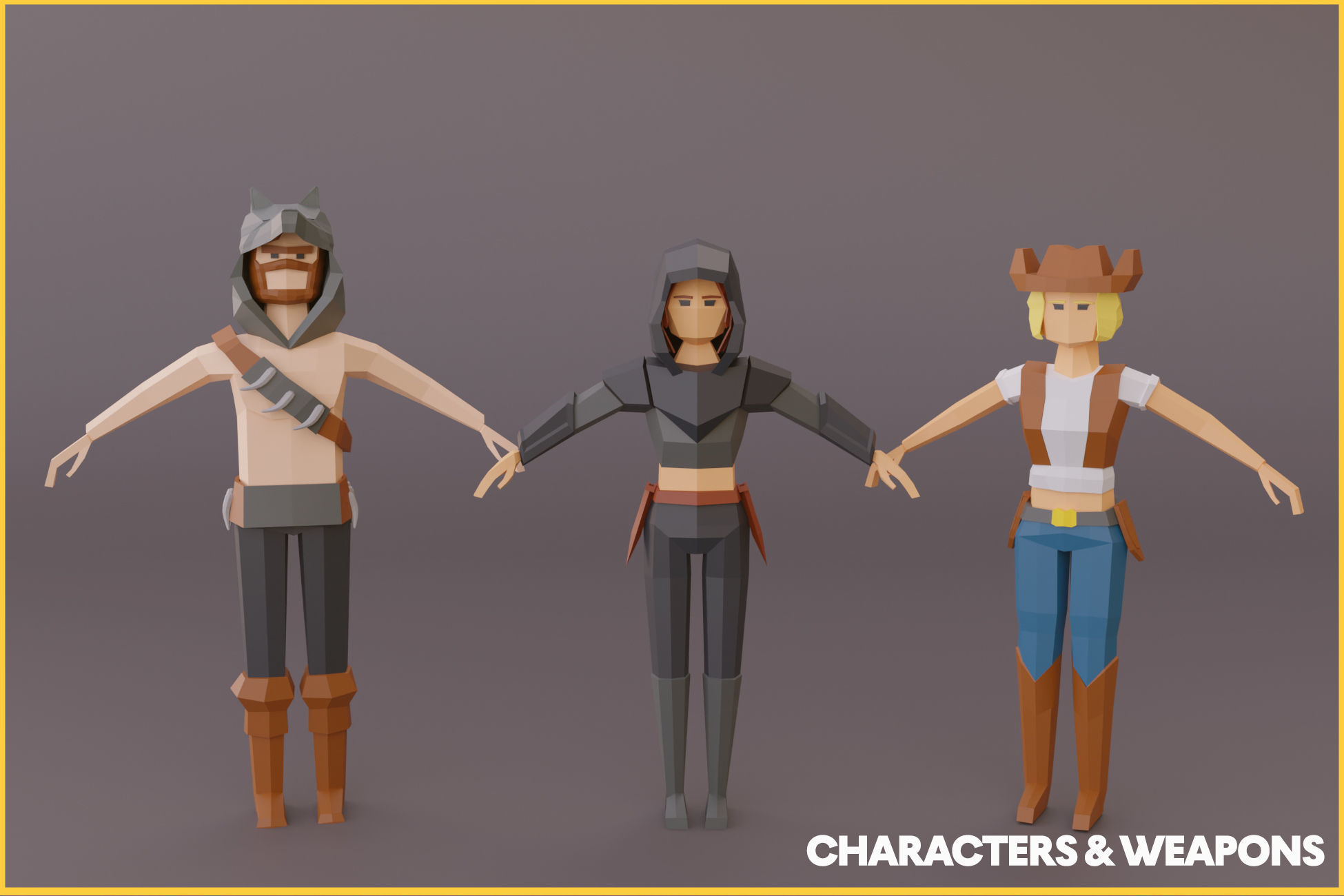 LOWPOLY Fantasy Characters and Weapon Low-poly 3D model_1