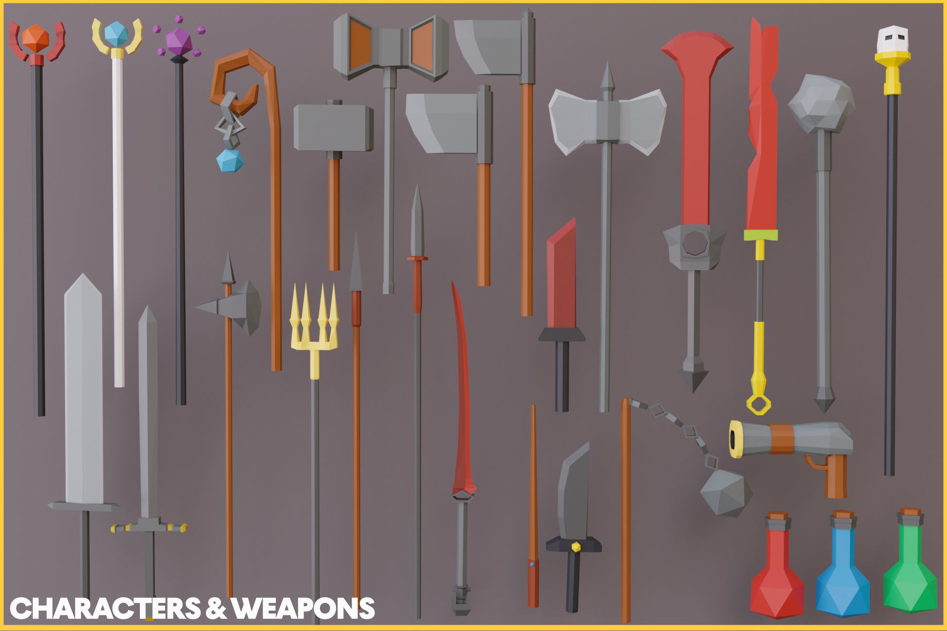 LOWPOLY Fantasy Characters and Weapon Low-poly 3D model_6