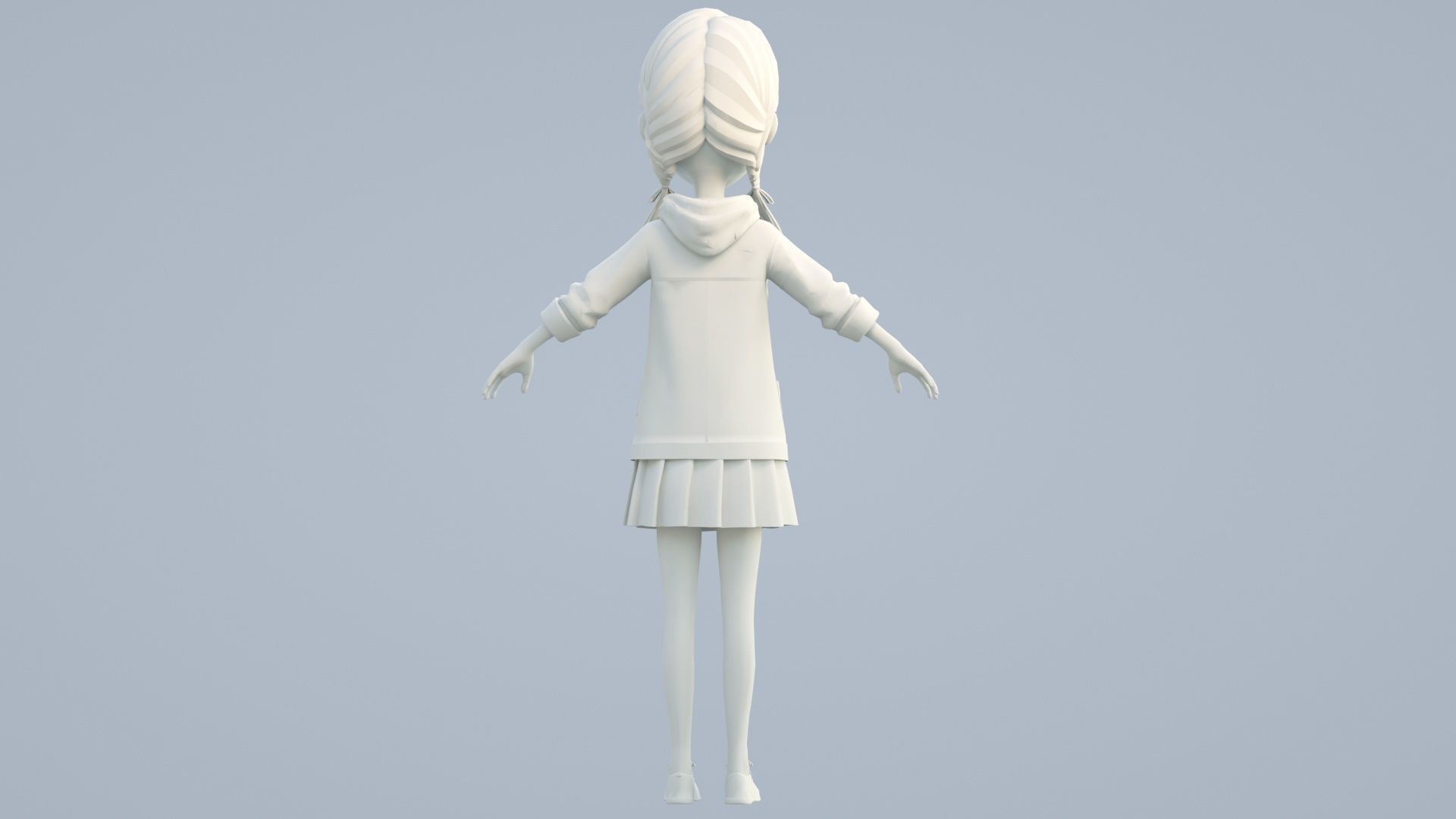 cartoon girl little sister child primary school student 3D model_11