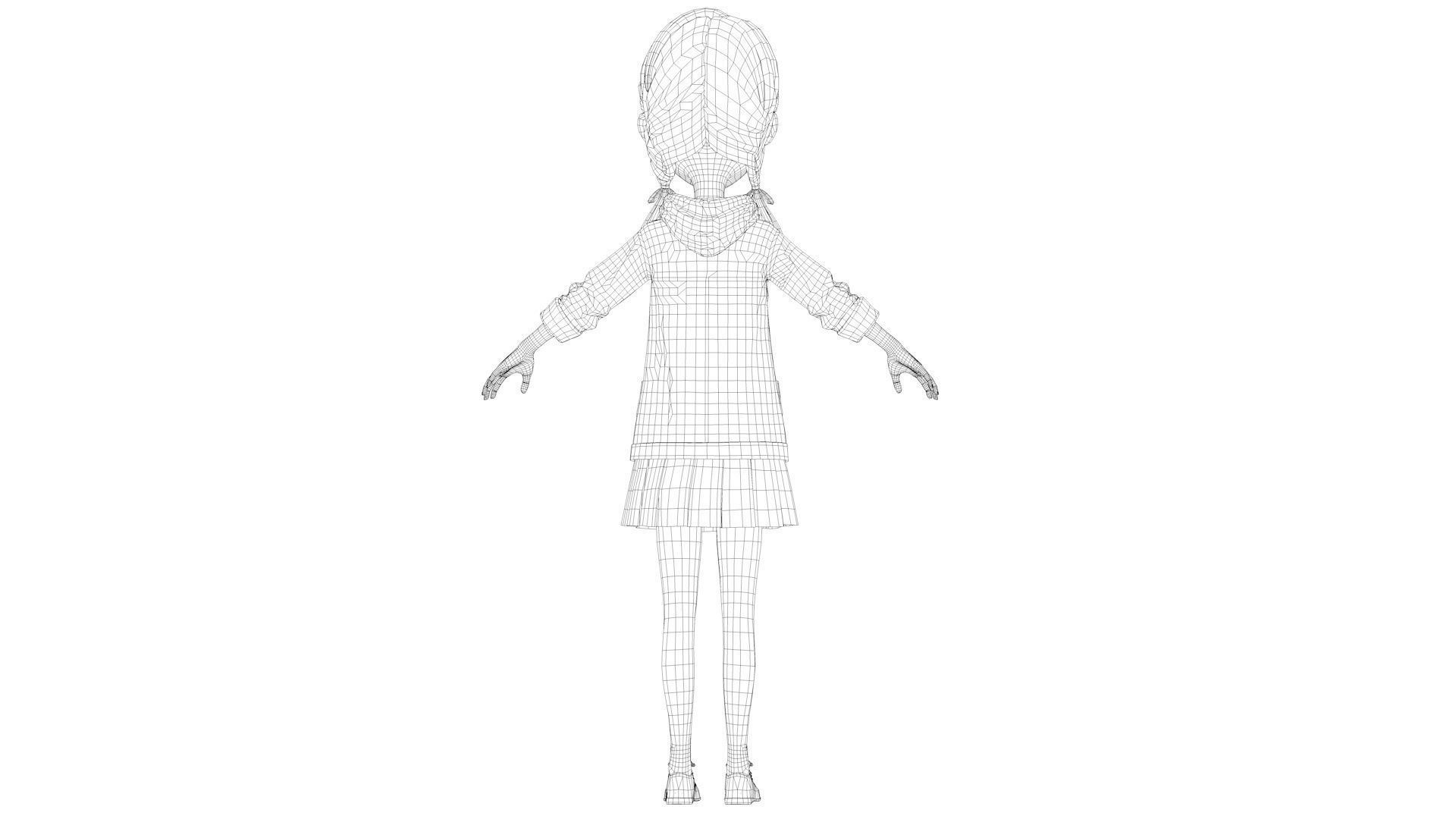 cartoon girl little sister child primary school student 3D model_14