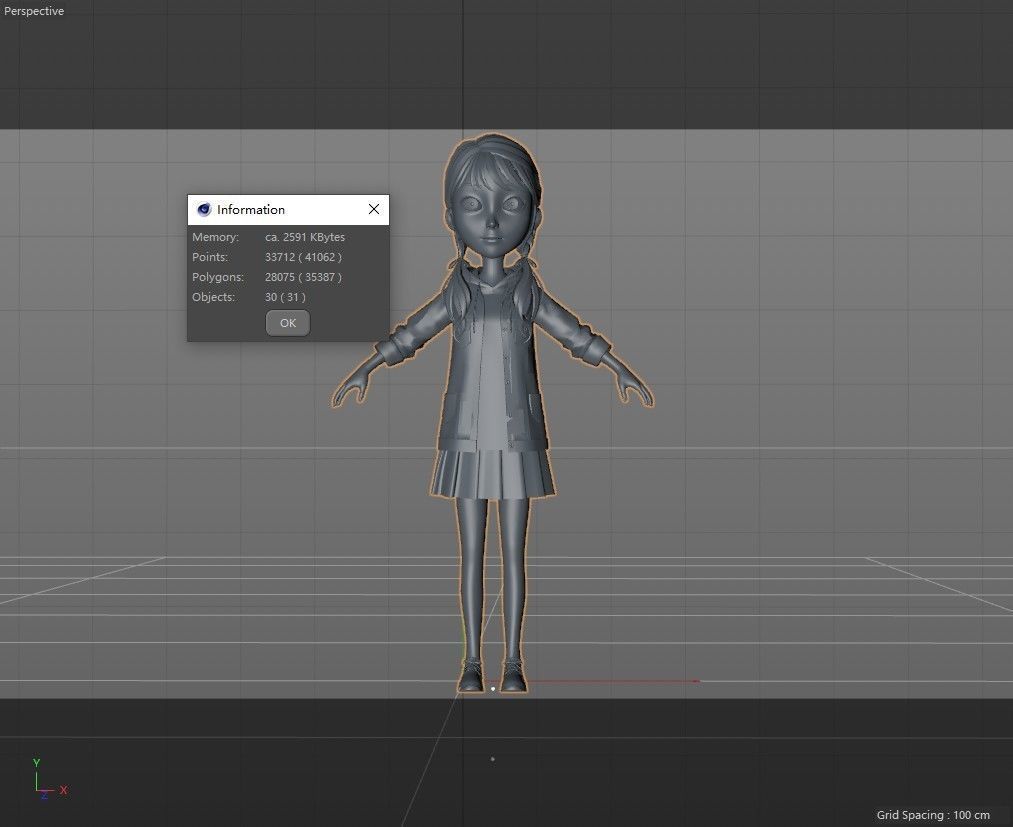 cartoon girl little sister child primary school student 3D model_15