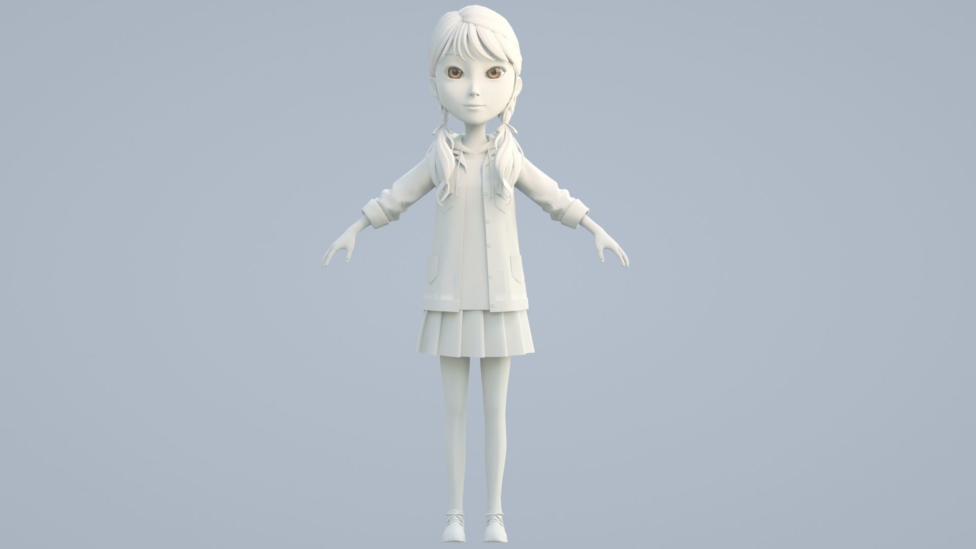 cartoon girl little sister child primary school student 3D model_9