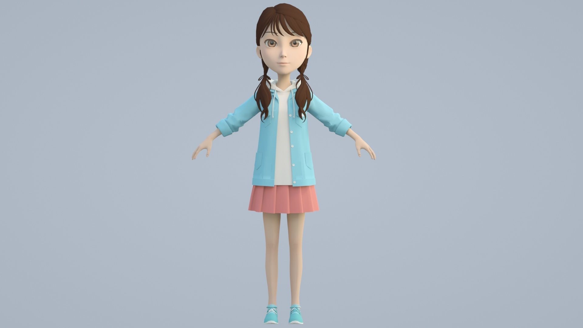 cartoon girl little sister child primary school student 3D model_6