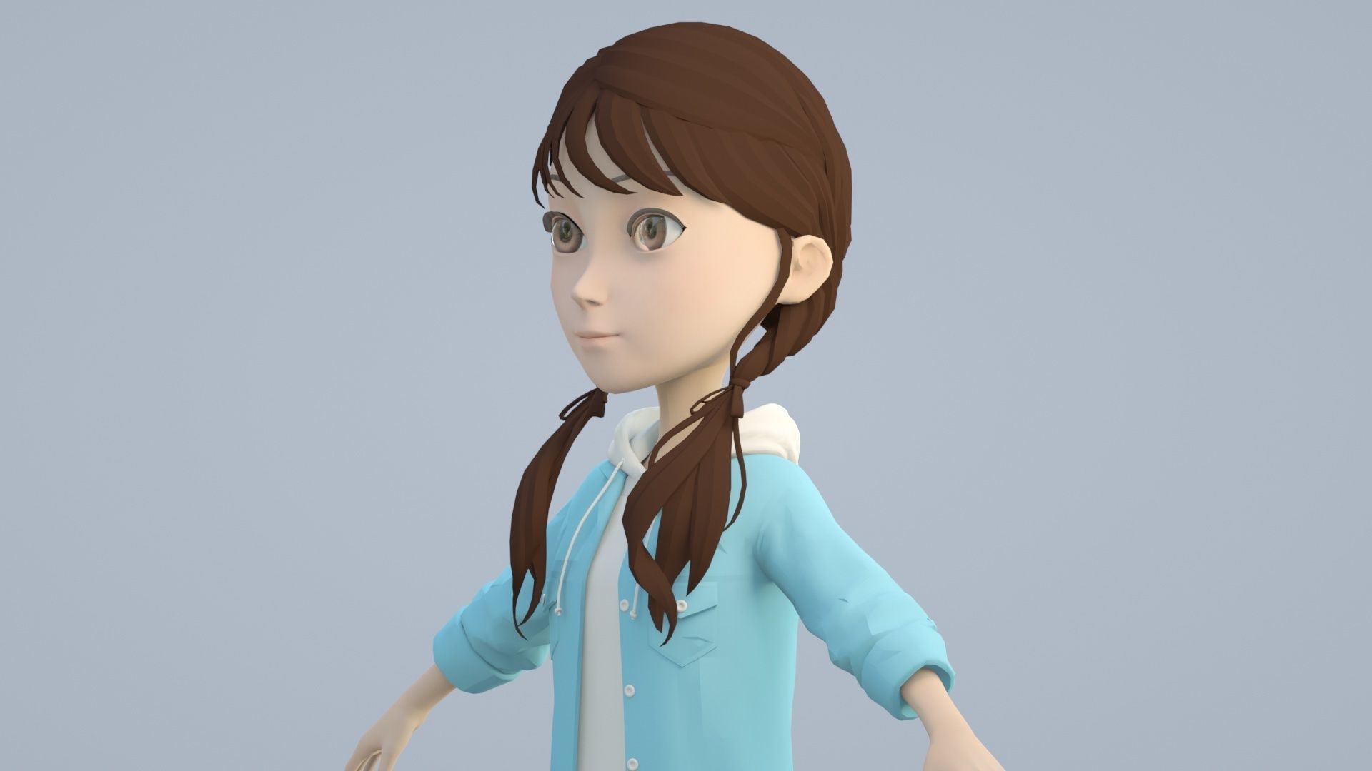 cartoon girl little sister child primary school student 3D model_4