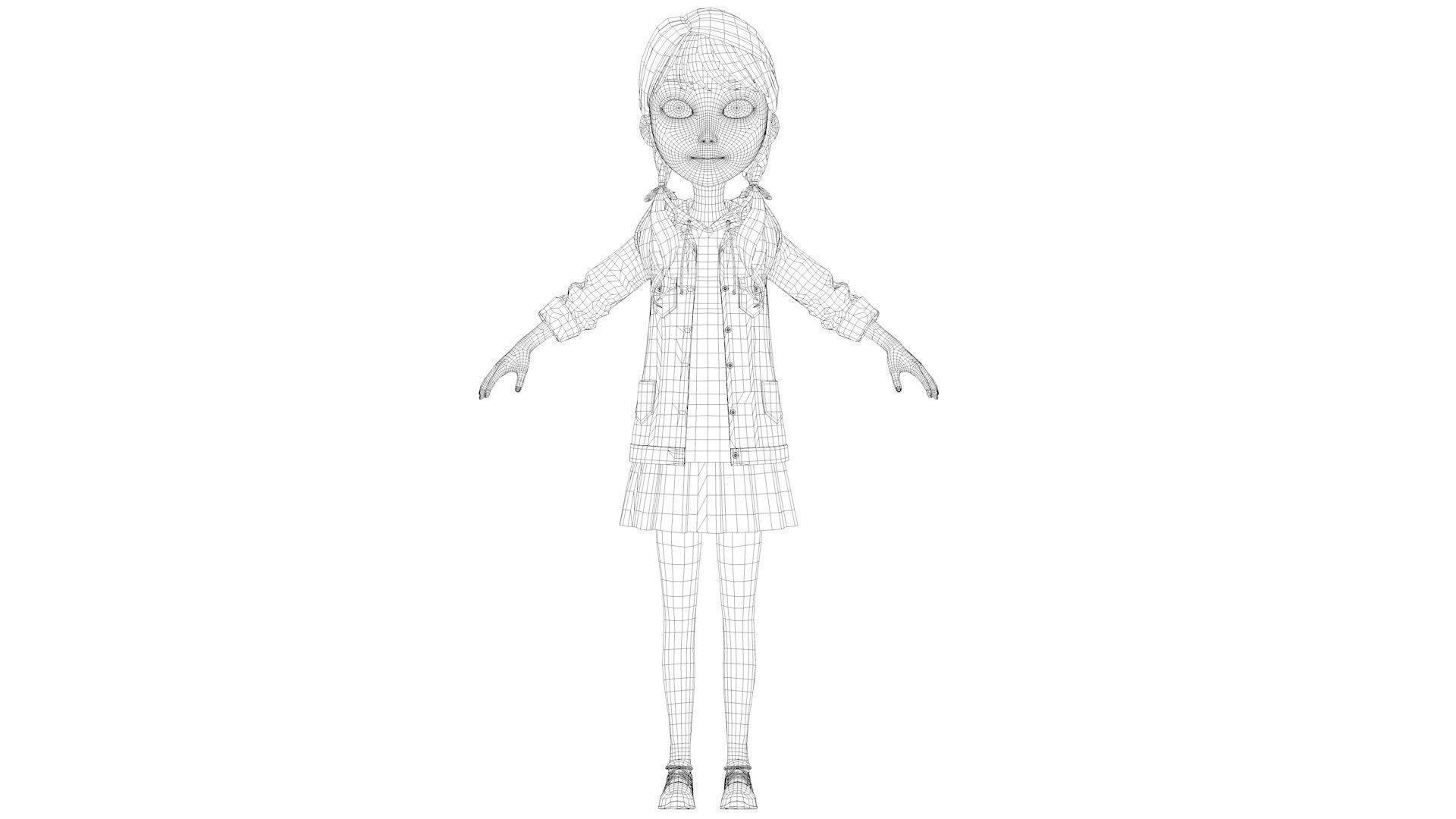 cartoon girl little sister child primary school student 3D model_12